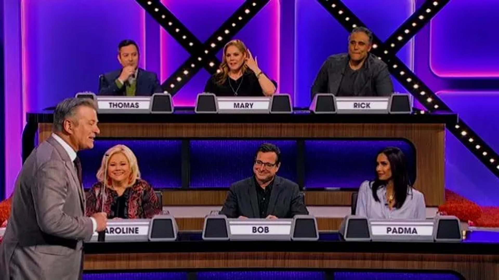 Alec Baldwin, Mary McCormack, Caroline Rhea, Rick Fox, Padma Lakshmi, Thomas Lennon, and Bob Saget in Match Game: Thomas Lennon, Mary McCormack, Rick Fox, Caroline Rhea, Bob Saget, Padma Lakshmi (2020)