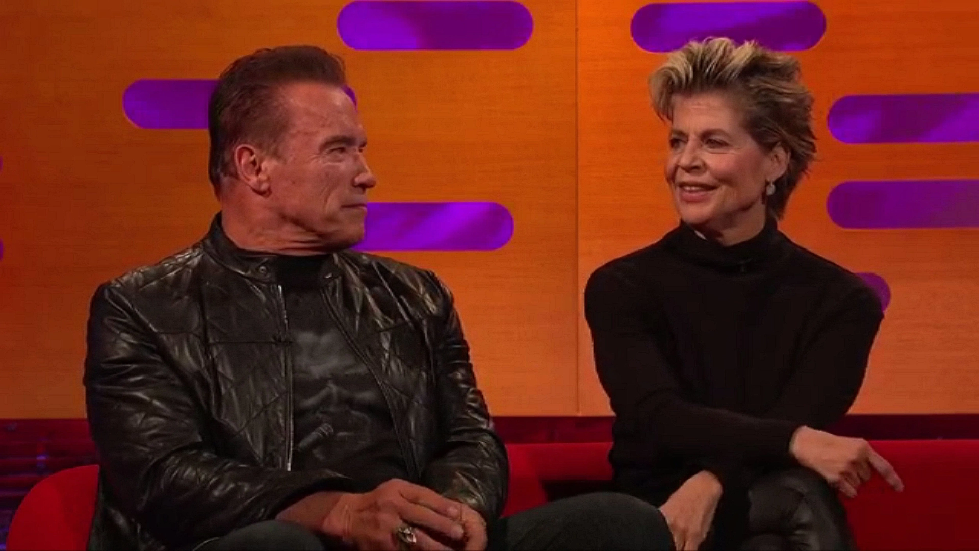 Linda Hamilton and Arnold Schwarzenegger in The Graham Norton Show (2007)