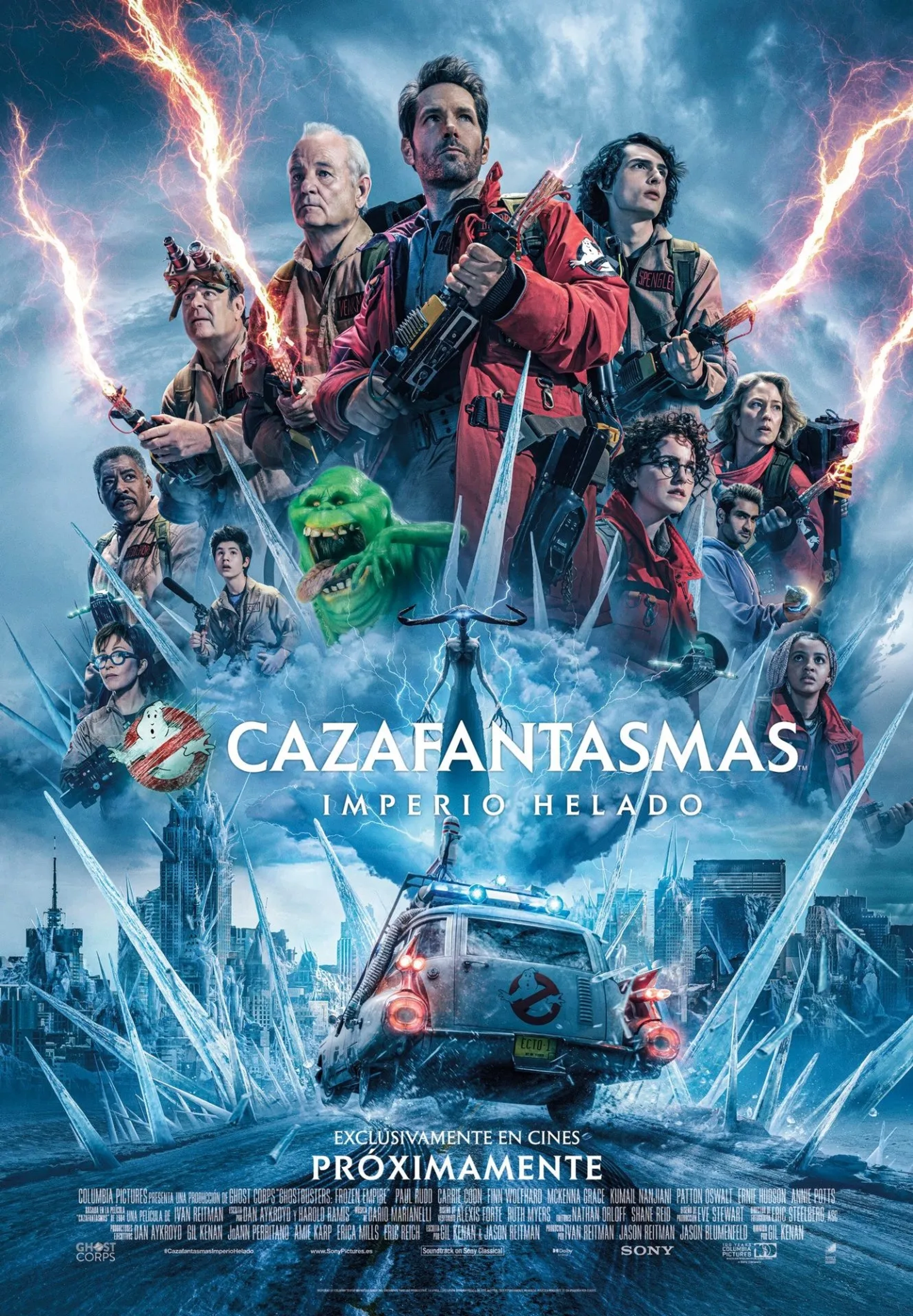 Dan Aykroyd, Bill Murray, Ernie Hudson, Annie Potts, Paul Rudd, Logan Kim, Kevin Mangold, Ian Whyte, Kumail Nanjiani, Carrie Coon, Mckenna Grace, Finn Wolfhard, and Celeste O'Connor in Ghostbusters: Frozen Empire (2024)