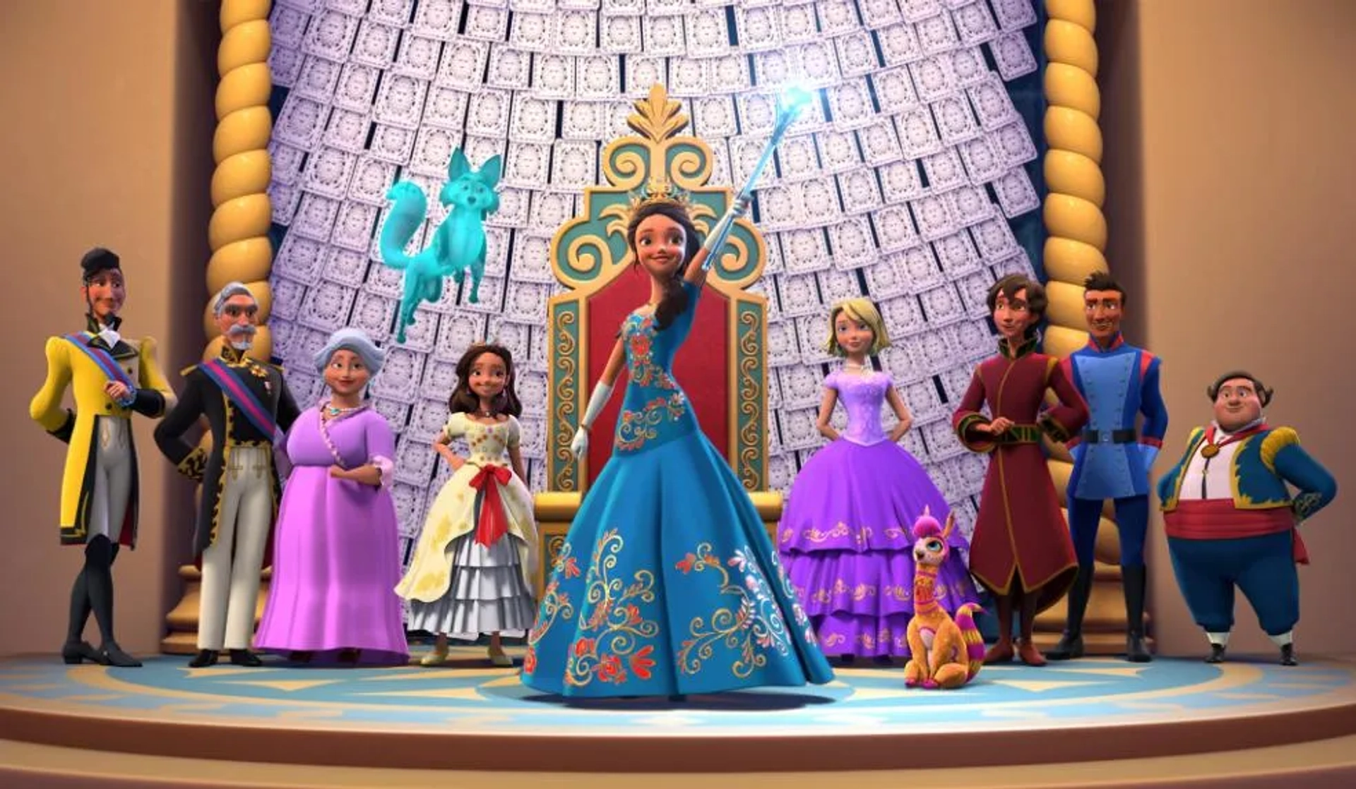 Jorge Diaz, Emiliano Díez, Julia Vera, Keith Ferguson, Christian Lanz, Jillian Rose Reed, Aimee Carrero, Joseph Haro, and Jenna Ortega in Elena of Avalor: Coronation Day (2020)