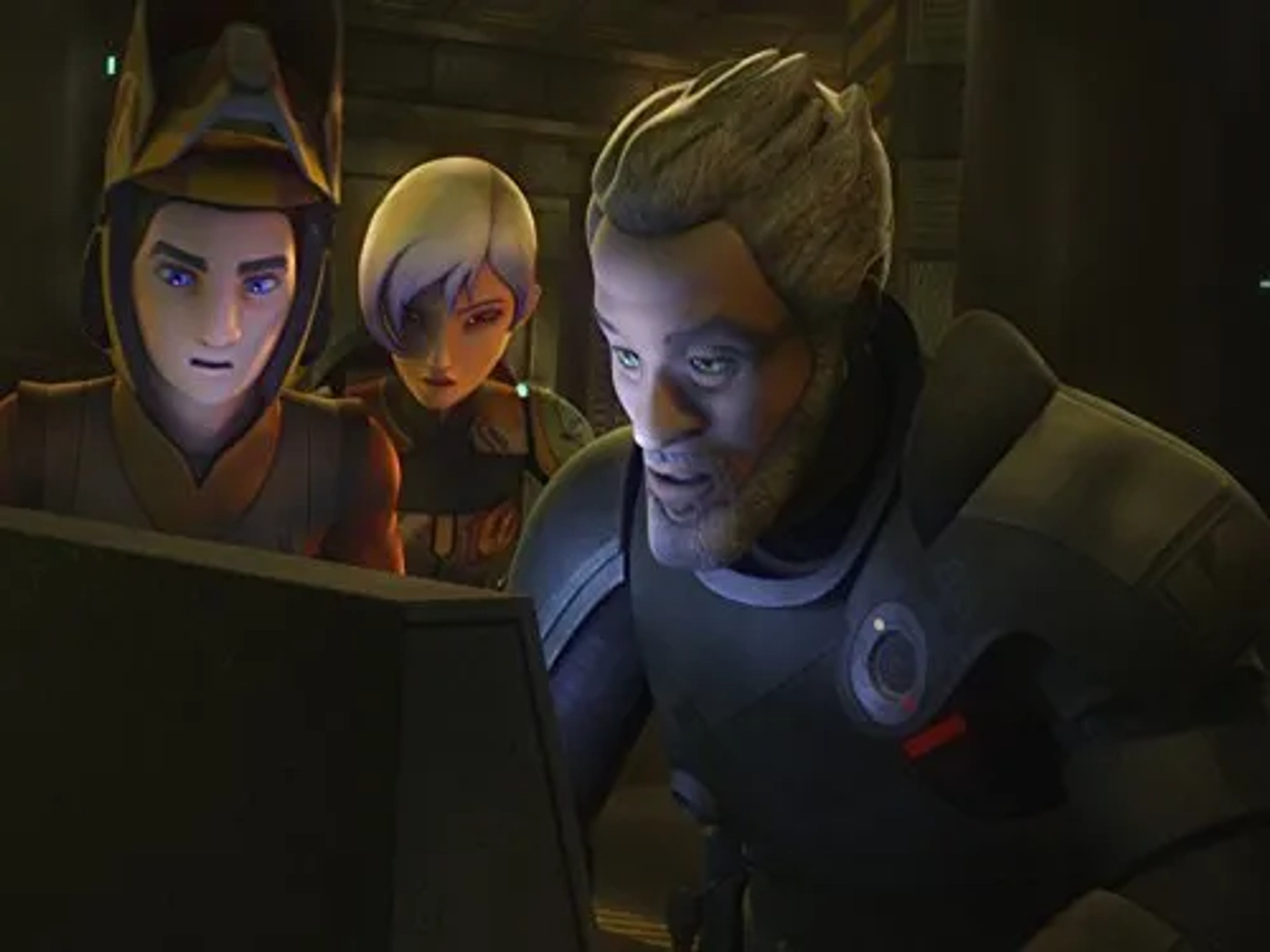 Forest Whitaker, Tiya Sircar, and Taylor Gray in Star Wars: Rebels (2014)