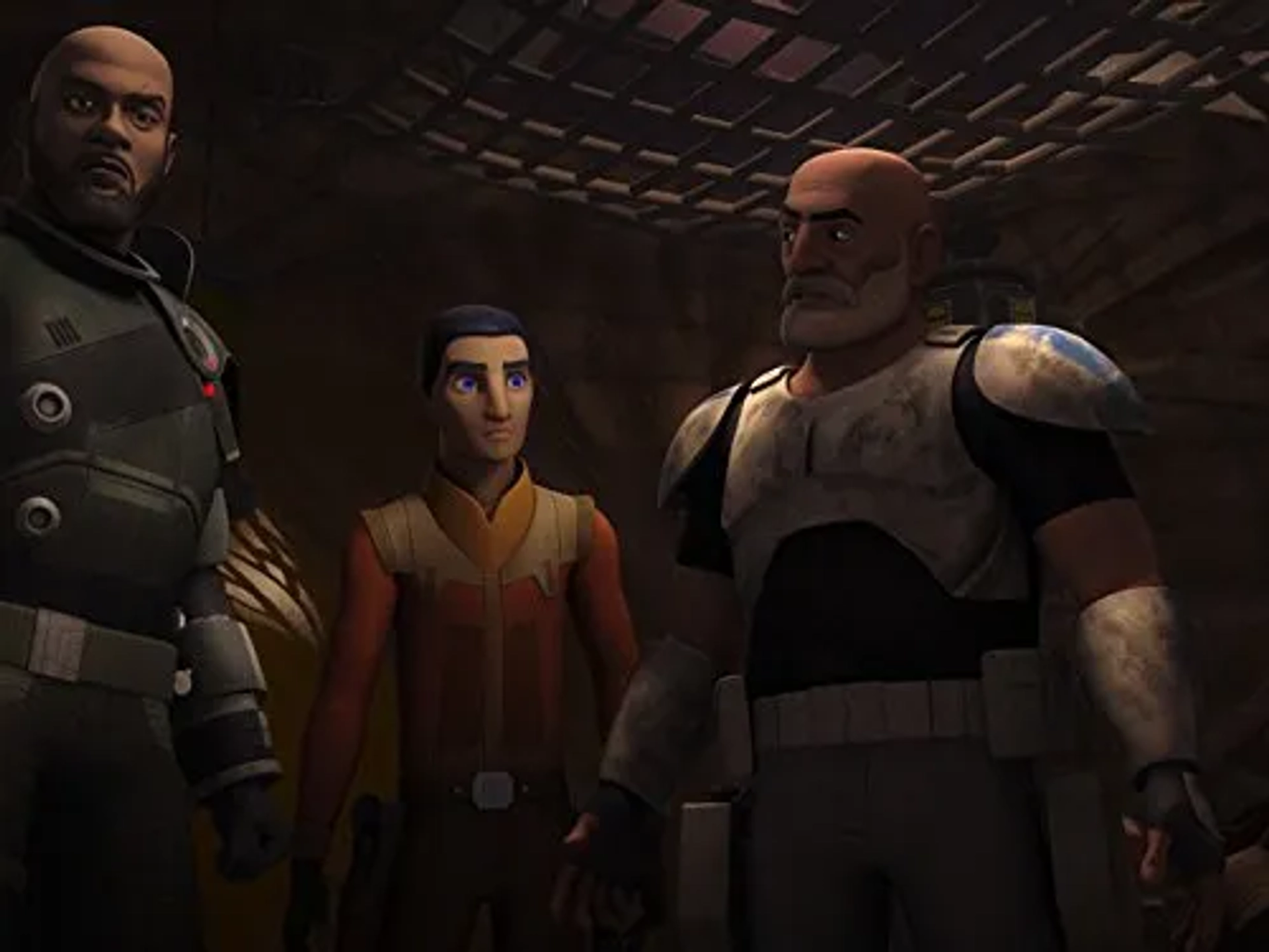 Forest Whitaker, Dee Bradley Baker, and Taylor Gray in Star Wars: Rebels (2014)