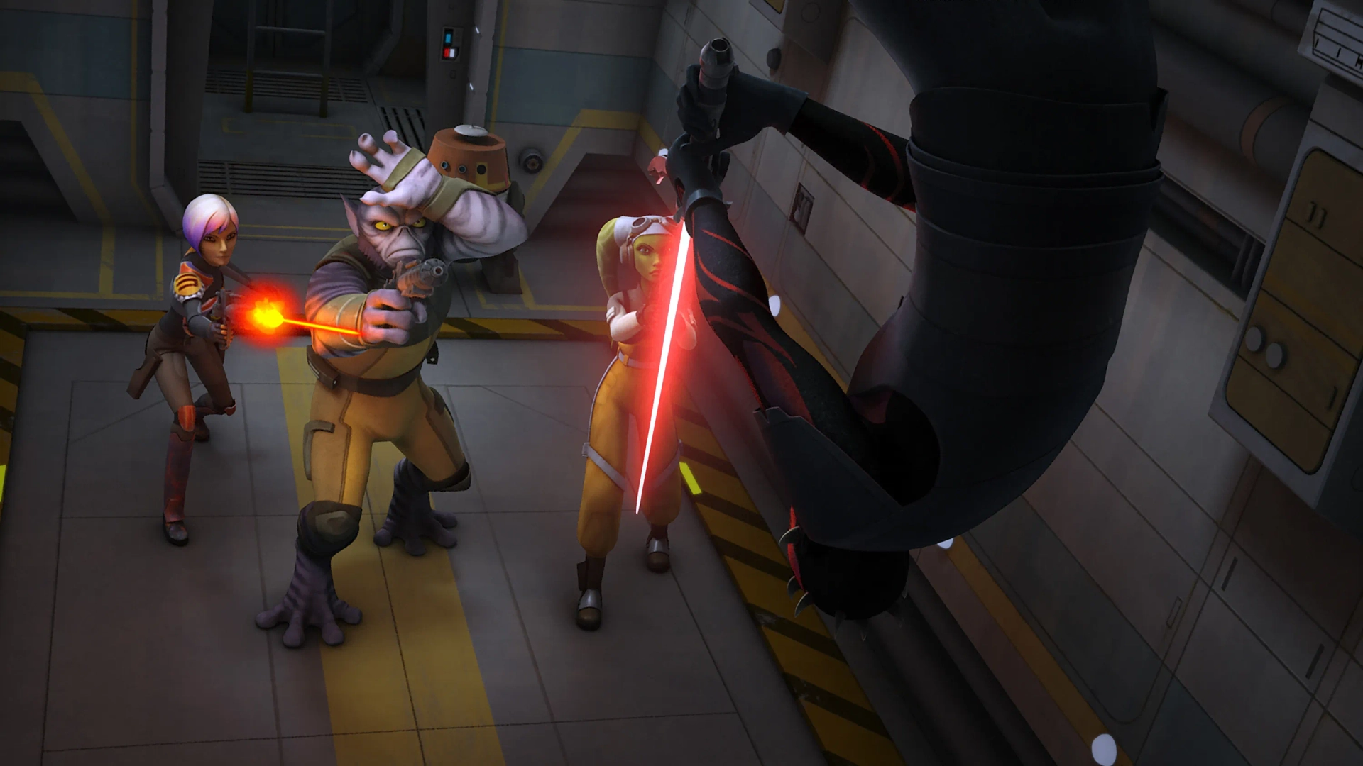 Steve Blum, Vanessa Marshall, Sam Witwer, Dave Filoni, and Tiya Sircar in Star Wars: Rebels (2014)