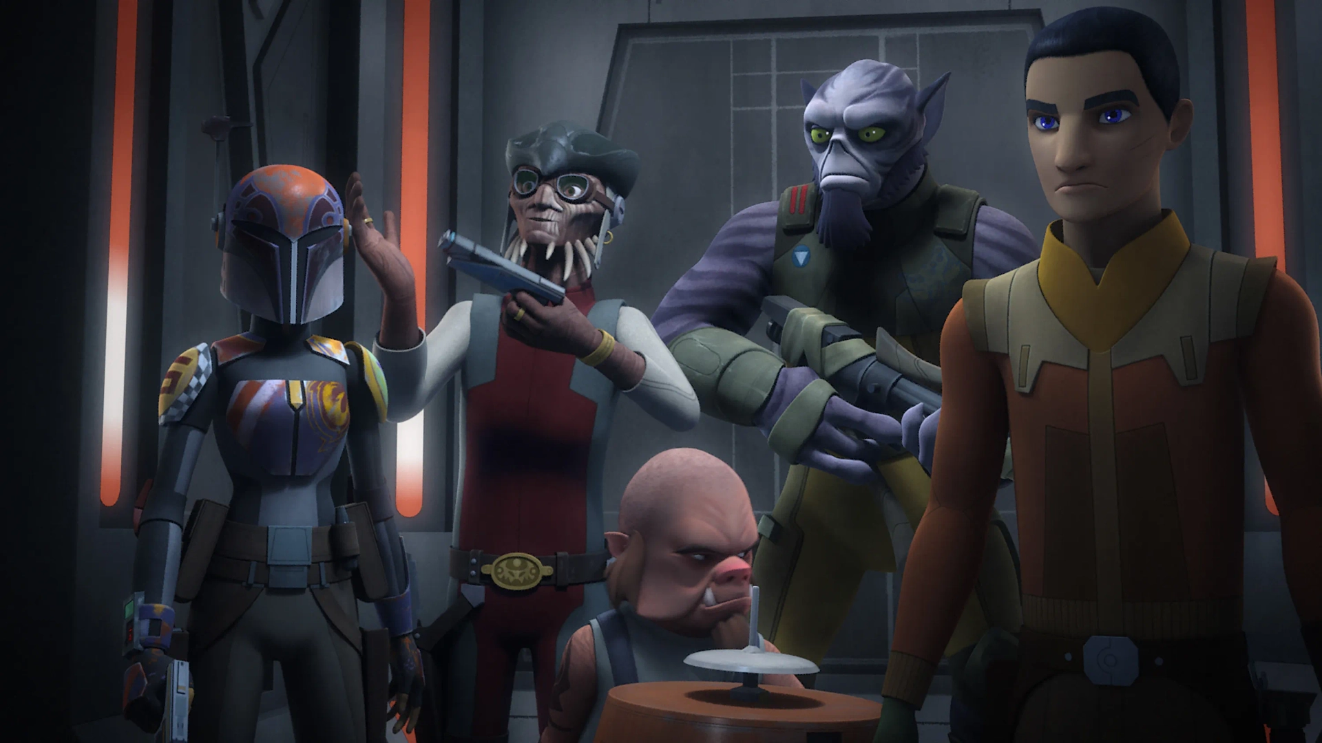 Steve Blum, Jim Cummings, Dave Filoni, Tiya Sircar, and Taylor Gray in Star Wars: Rebels (2014)