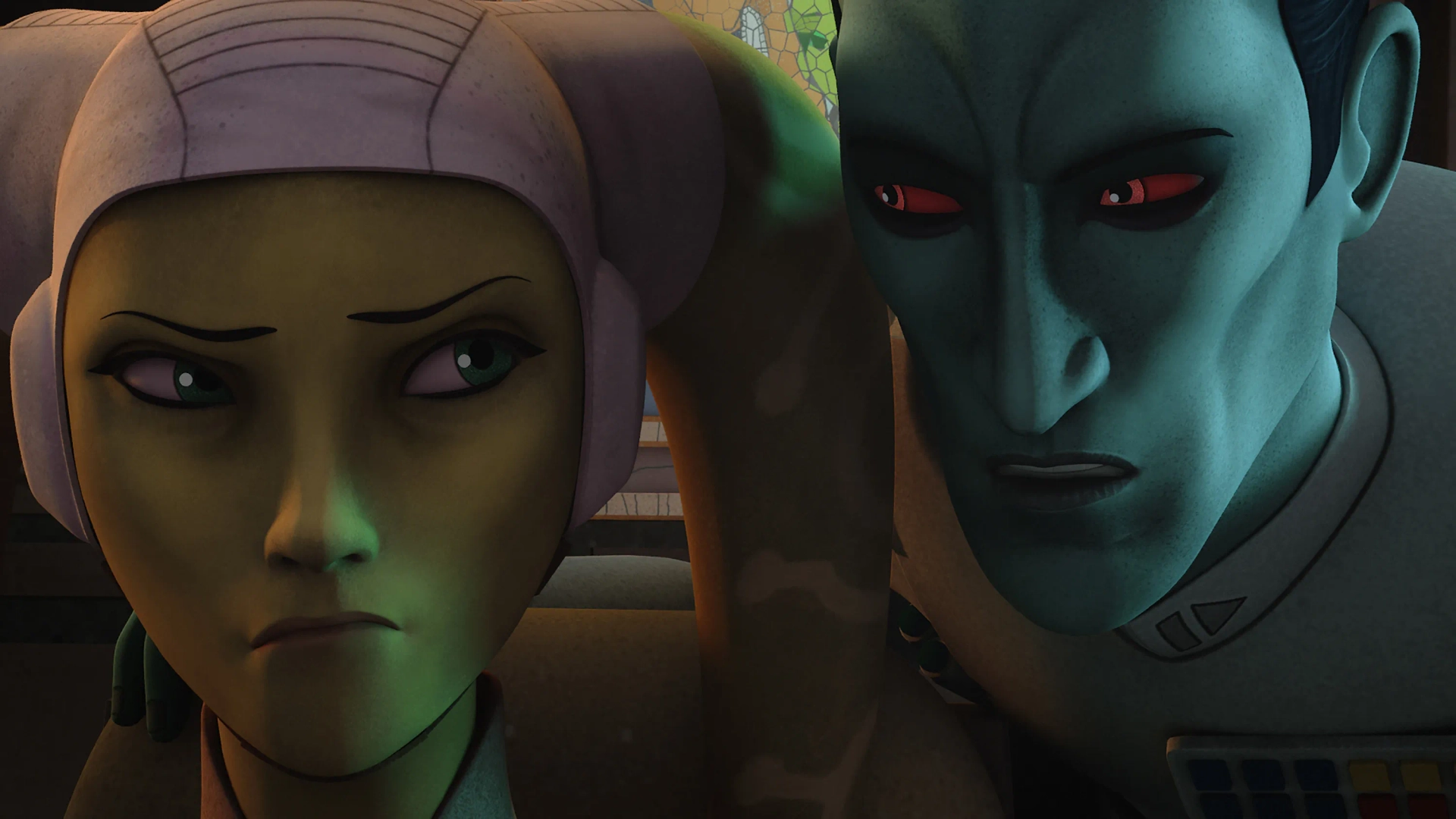 Vanessa Marshall and Lars Mikkelsen in Star Wars: Rebels (2014)