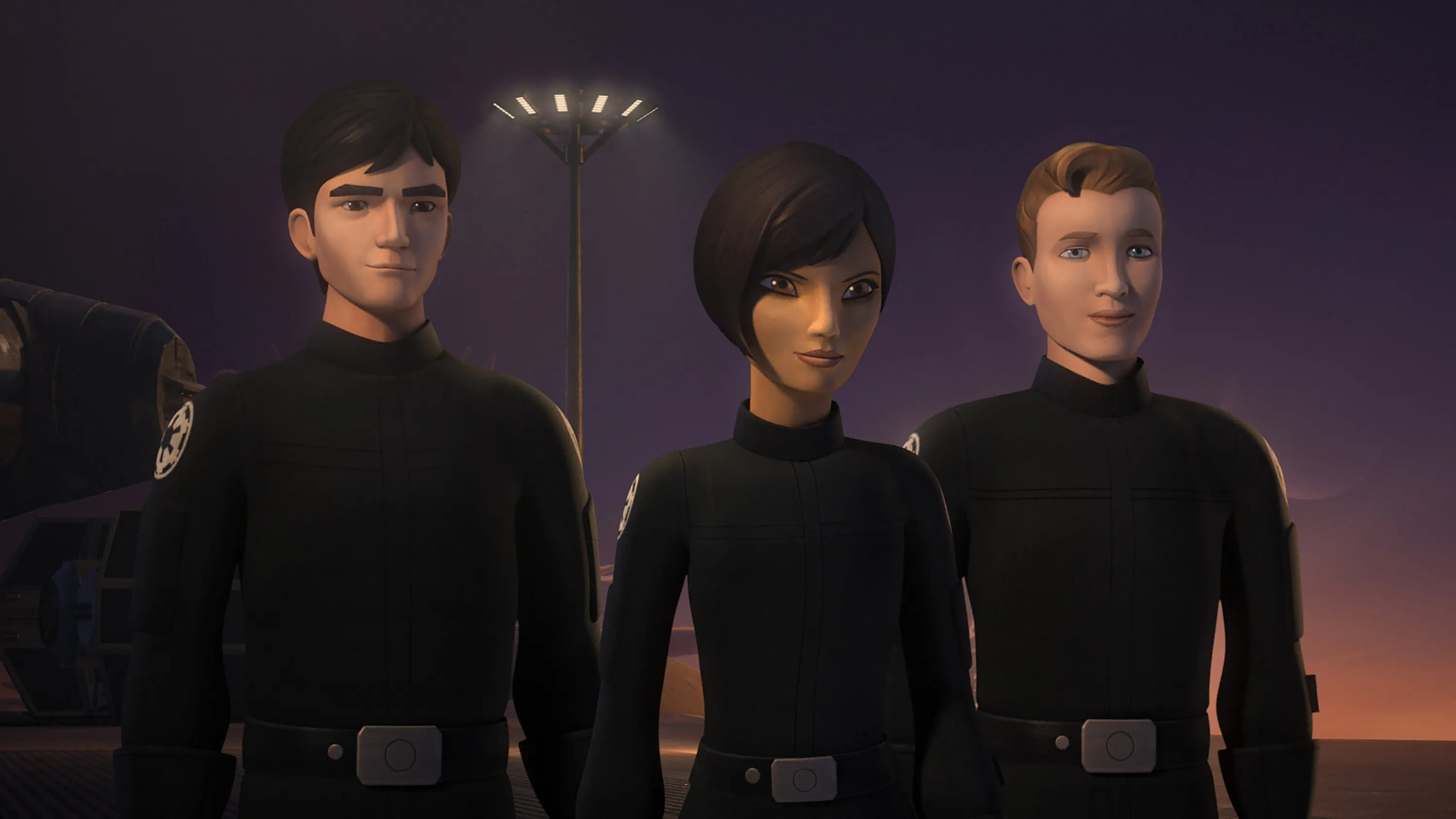 Trevor Devall, Nathan Kress, and Tiya Sircar in Star Wars: Rebels (2014)