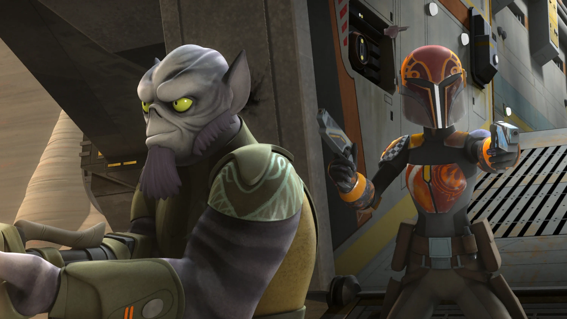 Steve Blum and Tiya Sircar in Star Wars: Rebels (2014)