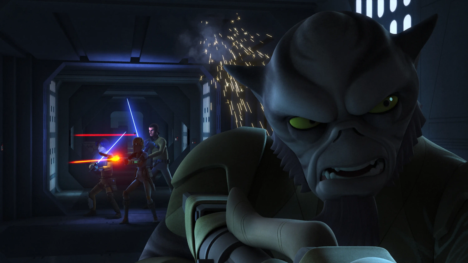 Freddie Prinze Jr., Steve Blum, Tiya Sircar, and Taylor Gray in Star Wars: Rebels (2014)