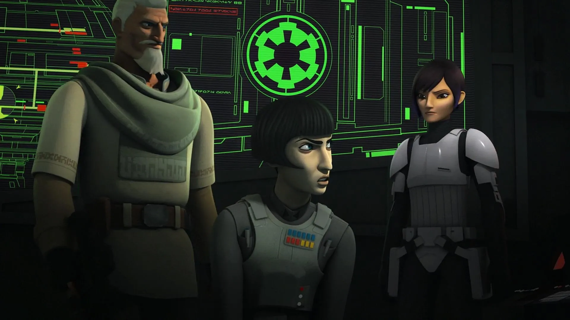 Clancy Brown, Mary Elizabeth McGlynn, and Tiya Sircar in Star Wars: Rebels (2014)