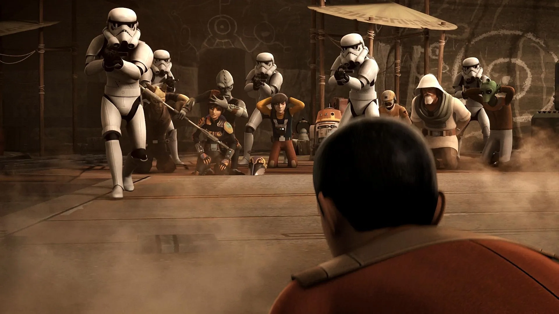 Clancy Brown, Warwick Davis, Keith Szarabajka, Dave Filoni, Tiya Sircar, and Taylor Gray in Star Wars: Rebels (2014)