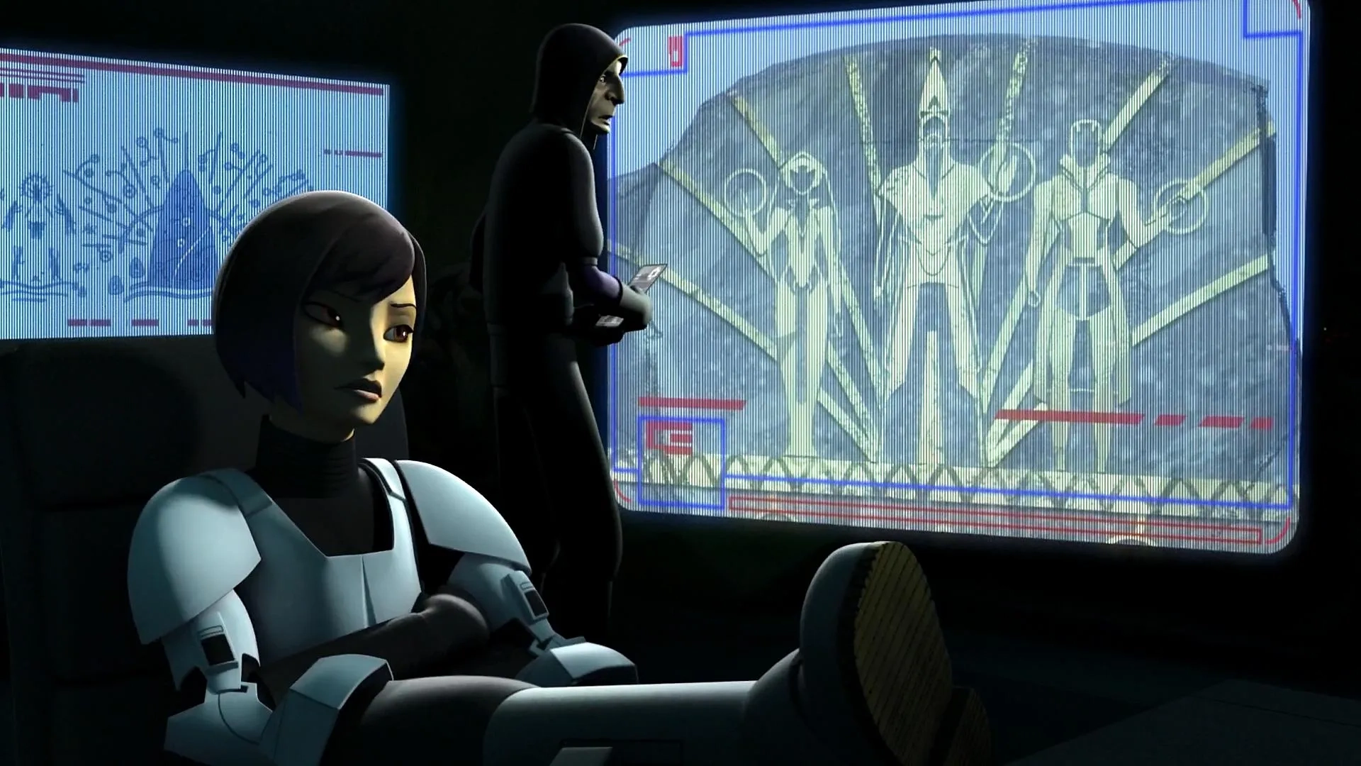 Malcolm McDowell and Tiya Sircar in Star Wars: Rebels (2014)