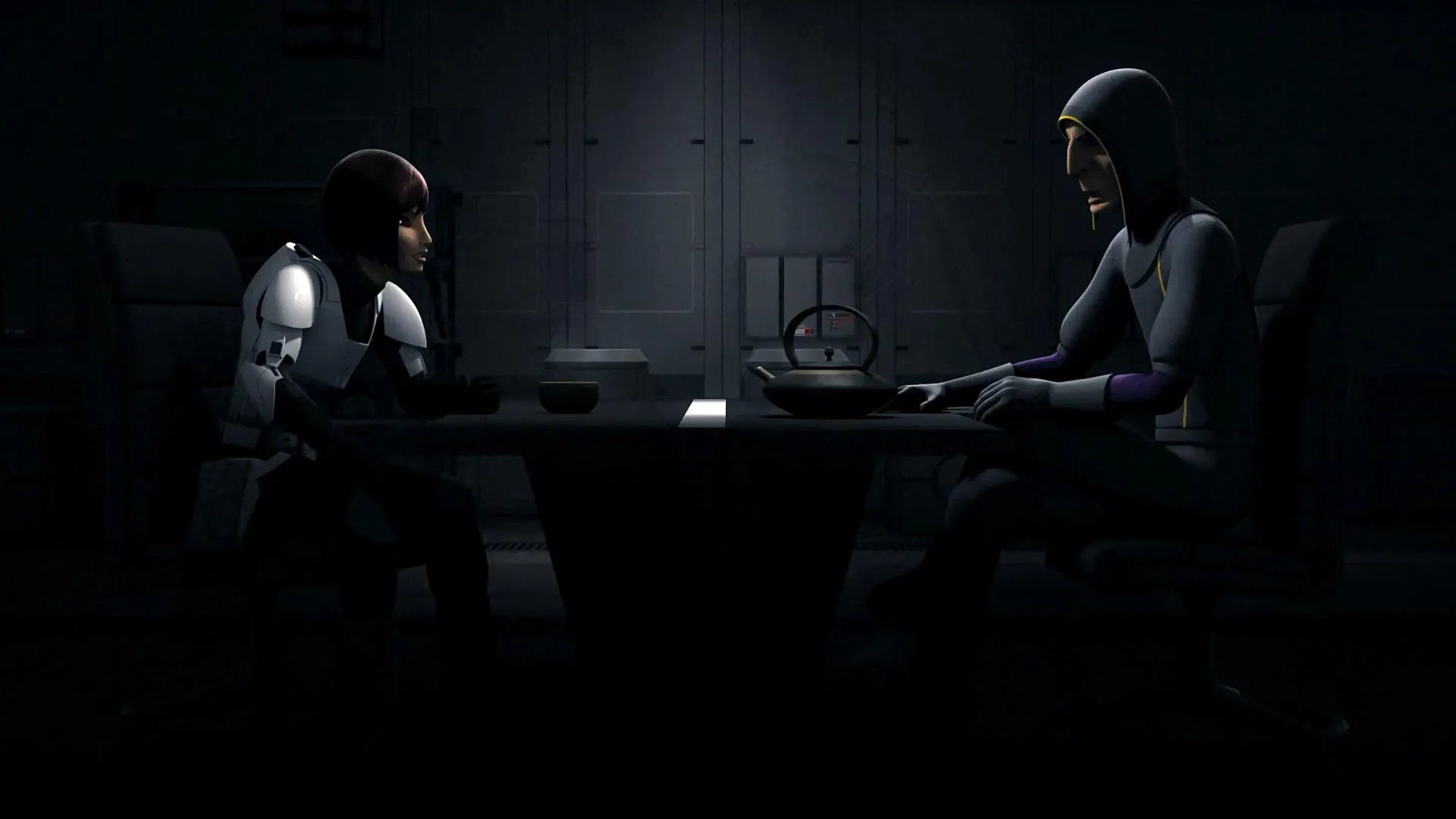 Malcolm McDowell and Tiya Sircar in Star Wars: Rebels (2014)