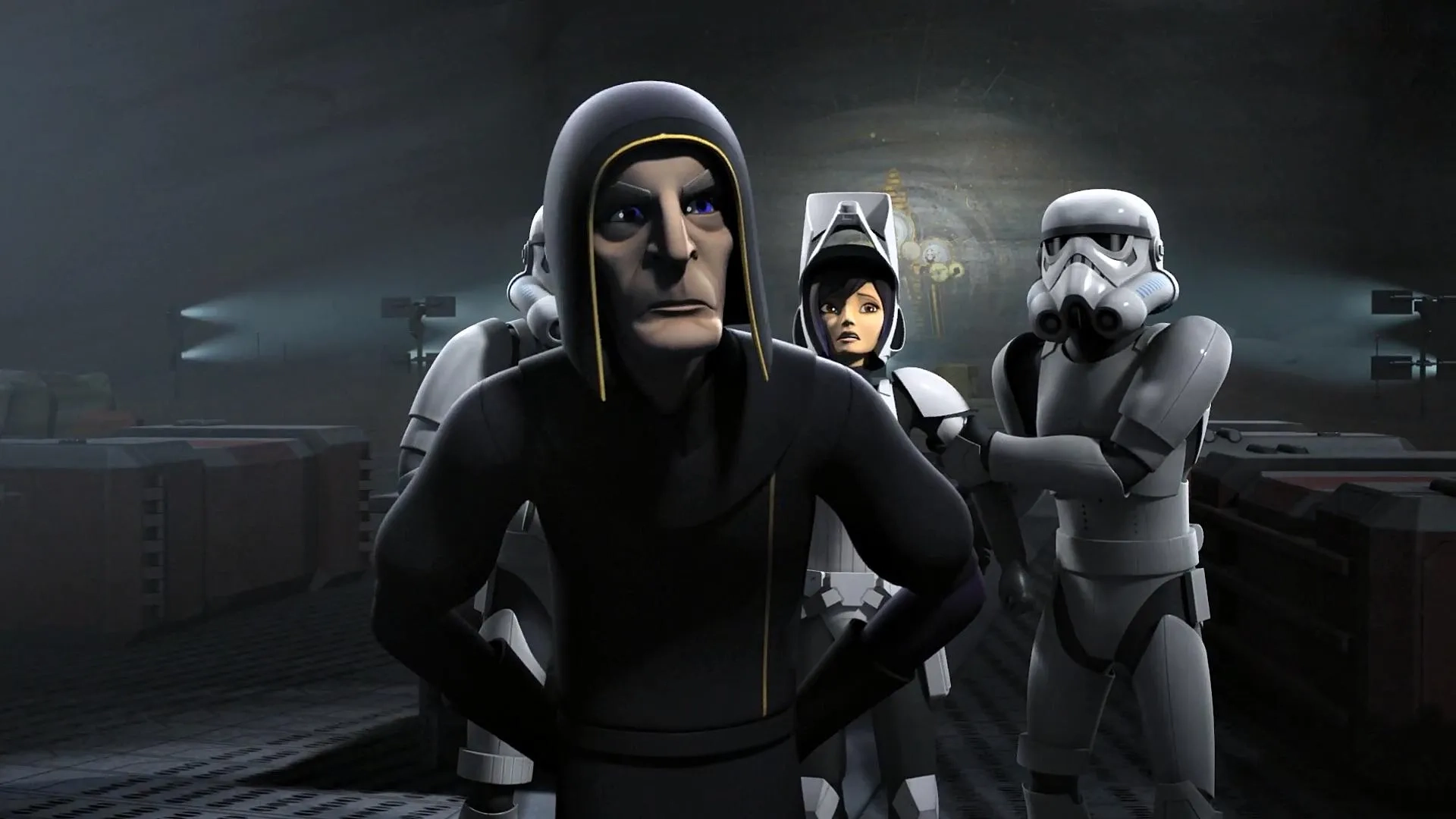 Malcolm McDowell and Tiya Sircar in Star Wars: Rebels (2014)