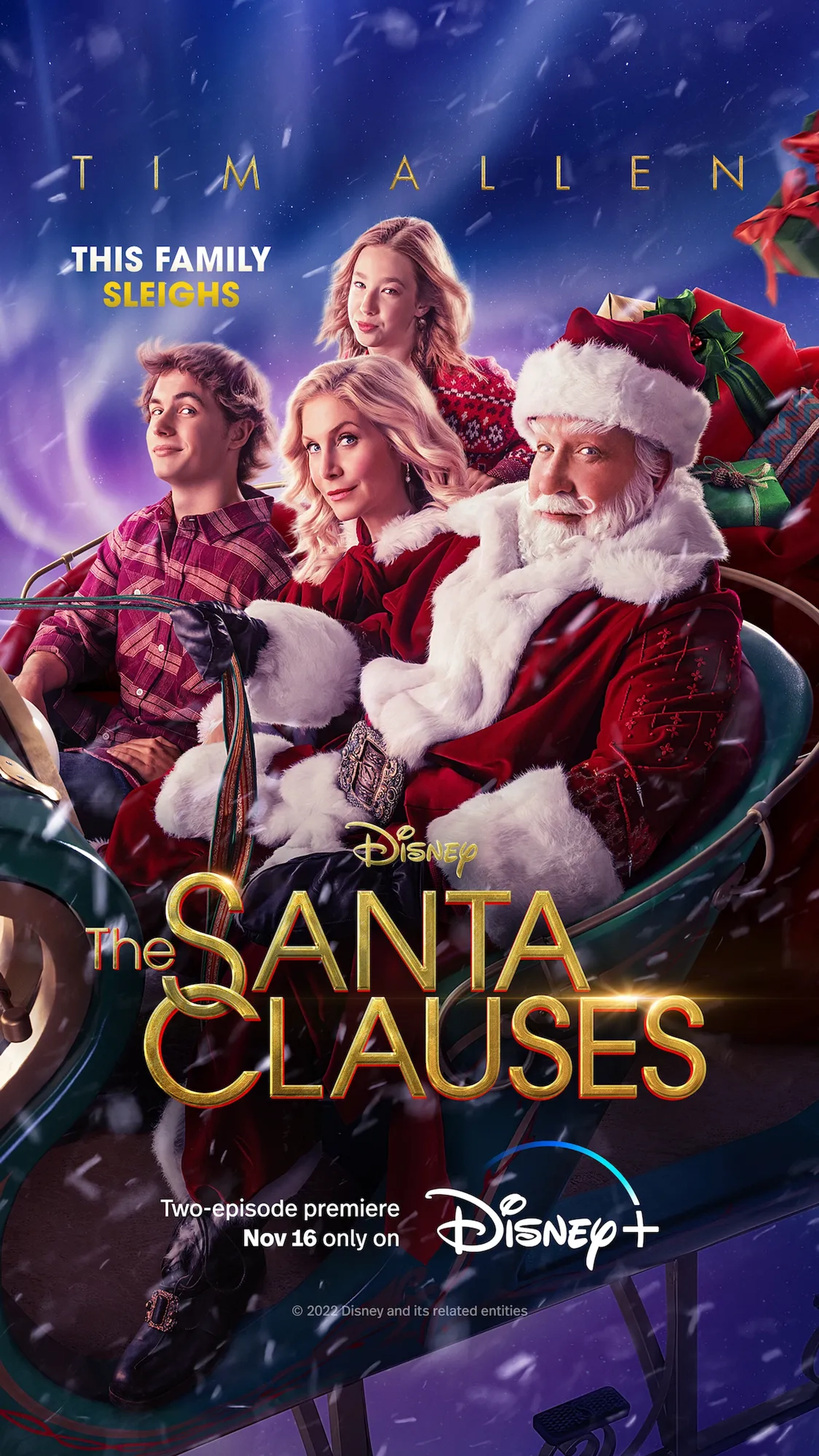 Tim Allen, Elizabeth Mitchell, Elizabeth Allen-Dick, and Austin Kane in The Santa Clauses (2022)