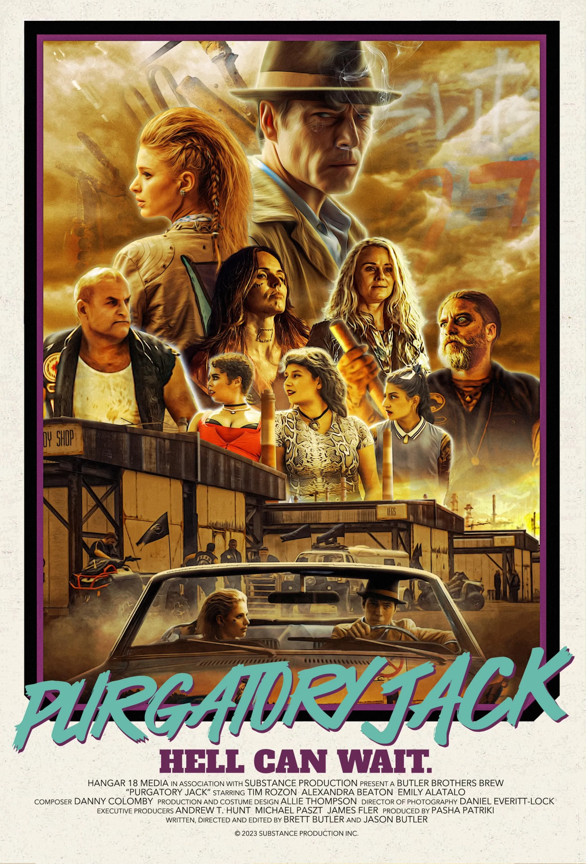 Tim Rozon, Joel Thomas Hynes, Mercedes Mazzuca, Ruthie Nkut, Alexandra Beaton, Emily Alatalo, Lora Burke, and Joel Gagne in Purgatory Jack (2023)