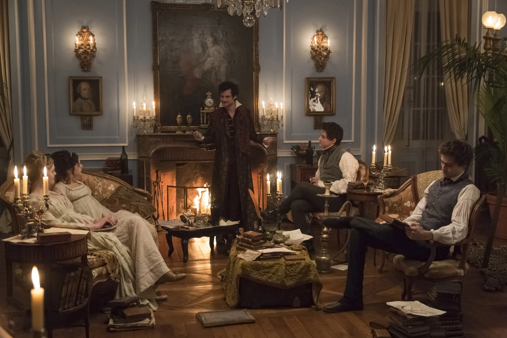 Tom Sturridge, Elle Fanning, Bel Powley, Douglas Booth, and Ben Hardy in Mary Shelley (2017)