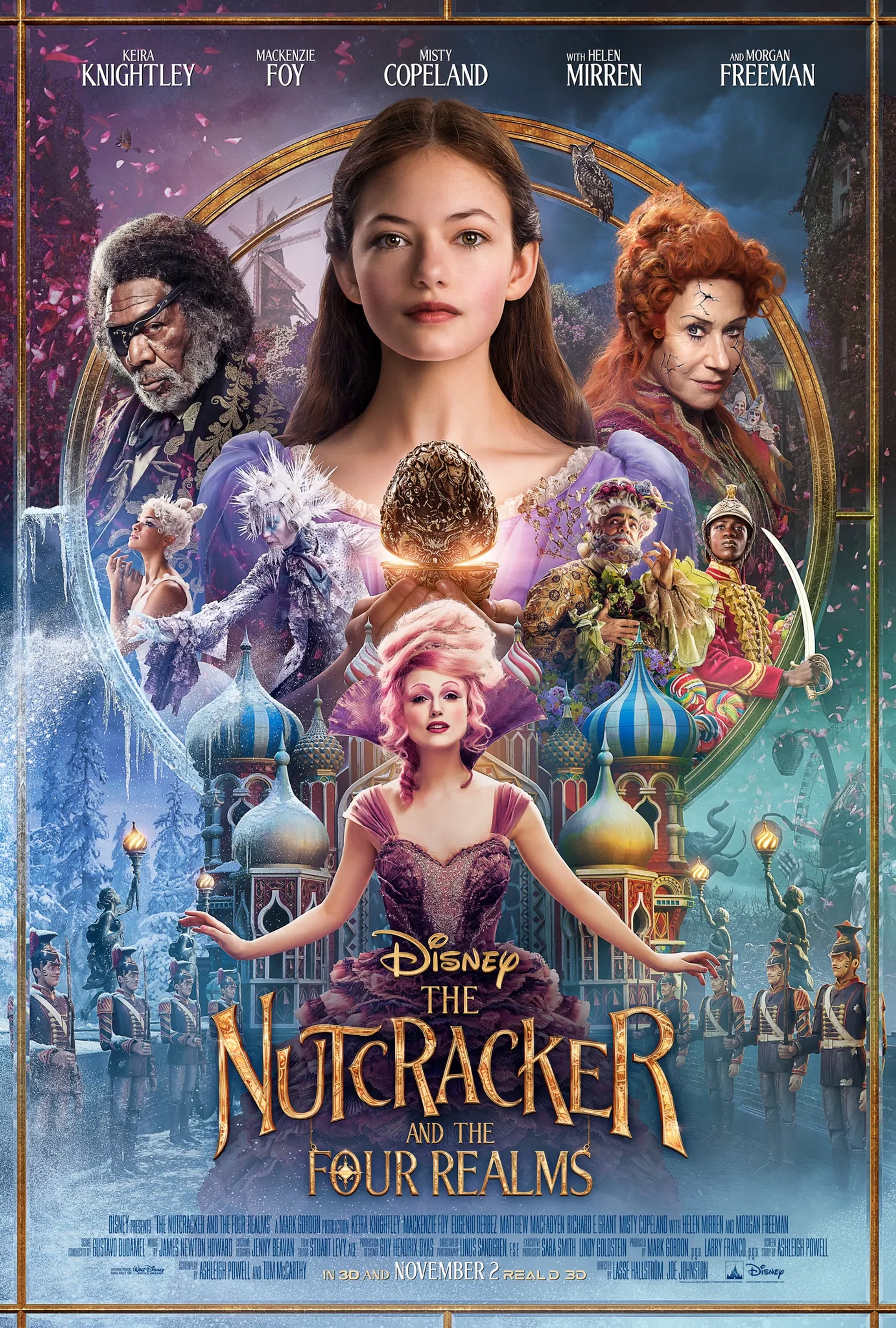 Morgan Freeman, Helen Mirren, Richard E. Grant, Eugenio Derbez, Keira Knightley, Mackenzie Foy, Misty Copeland, and Jayden Fowora-Knight in The Nutcracker and the Four Realms (2018)