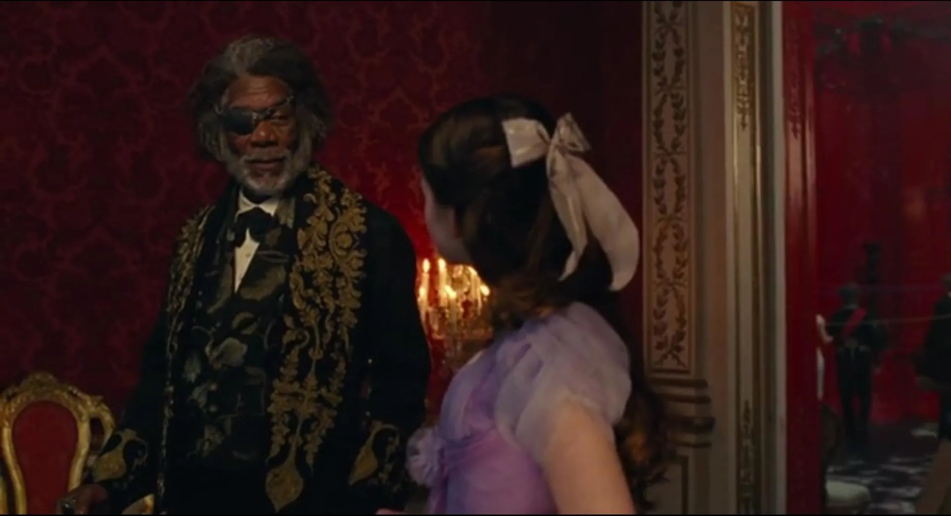 Morgan Freeman and Mackenzie Foy in The Nutcracker and the Four Realms (2018)