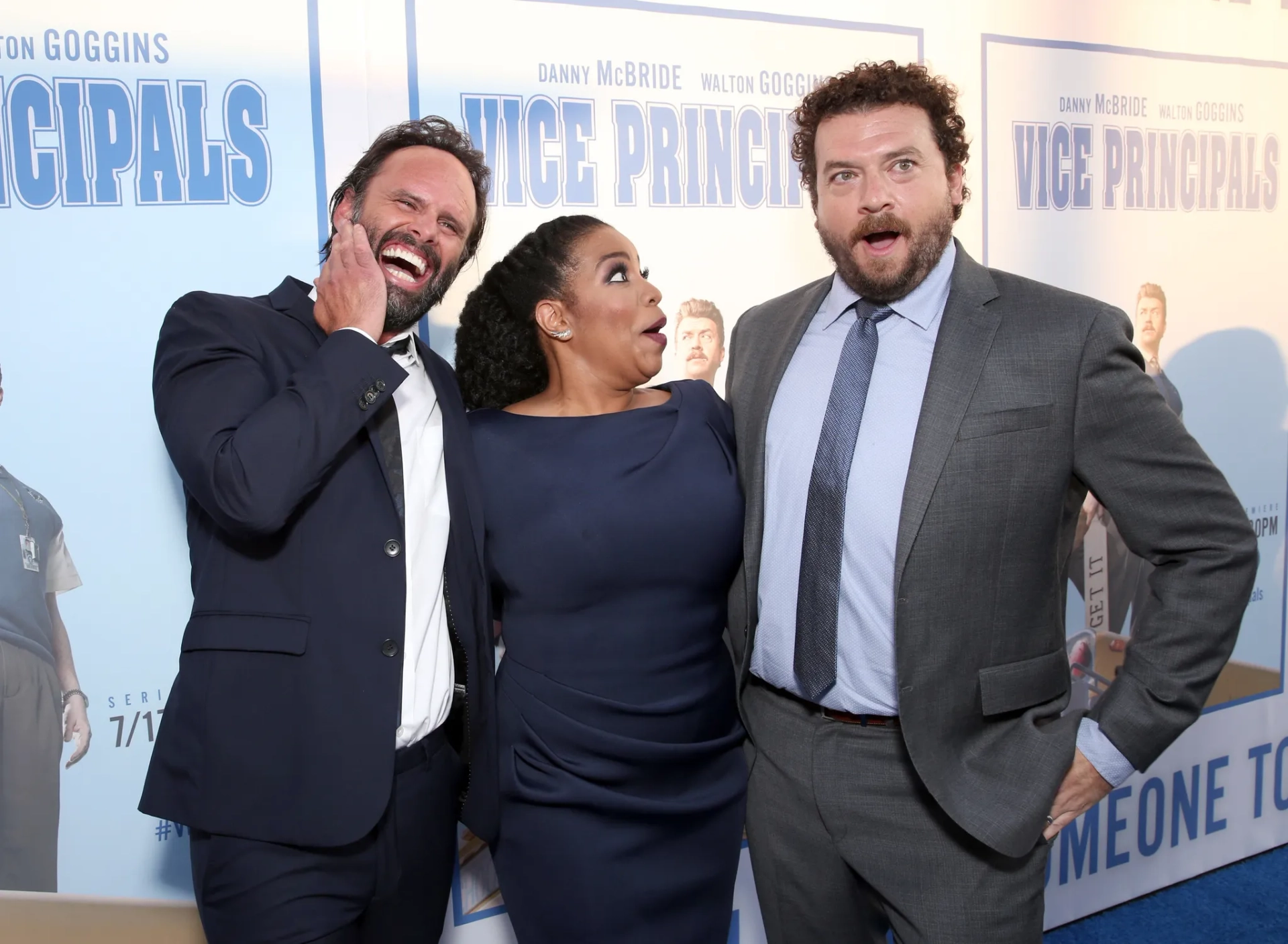 Walton Goggins, Danny McBride, and Kimberly Hebert Gregory at an event for Vice Principals (2016)