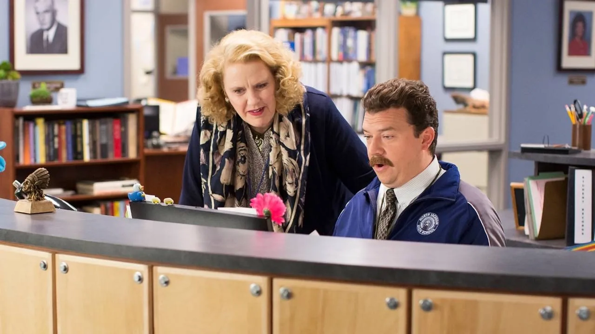 Celia Weston and Danny McBride in Vice Principals (2016)