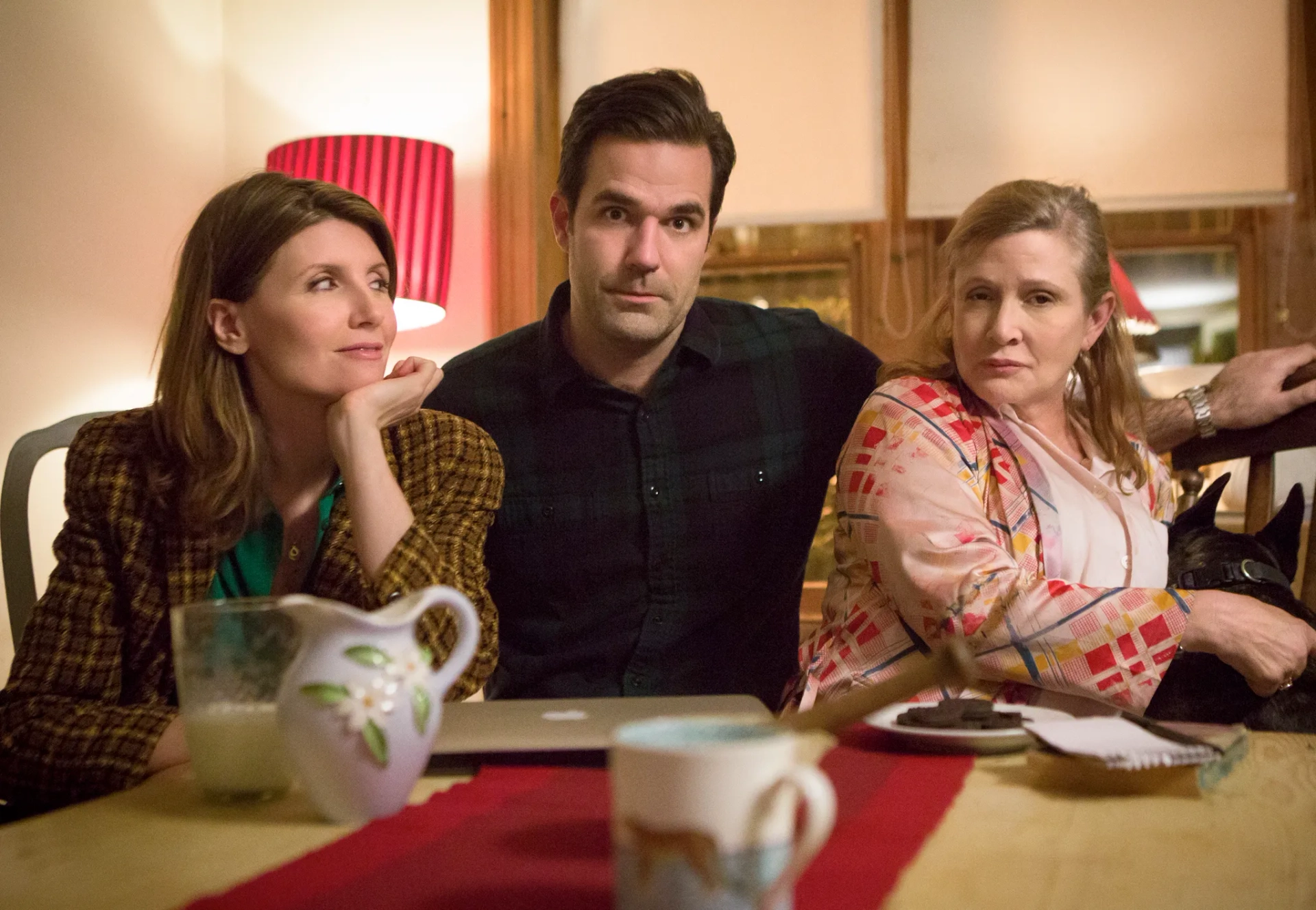 Carrie Fisher, Sharon Horgan, and Rob Delaney in Catastrophe (2015)