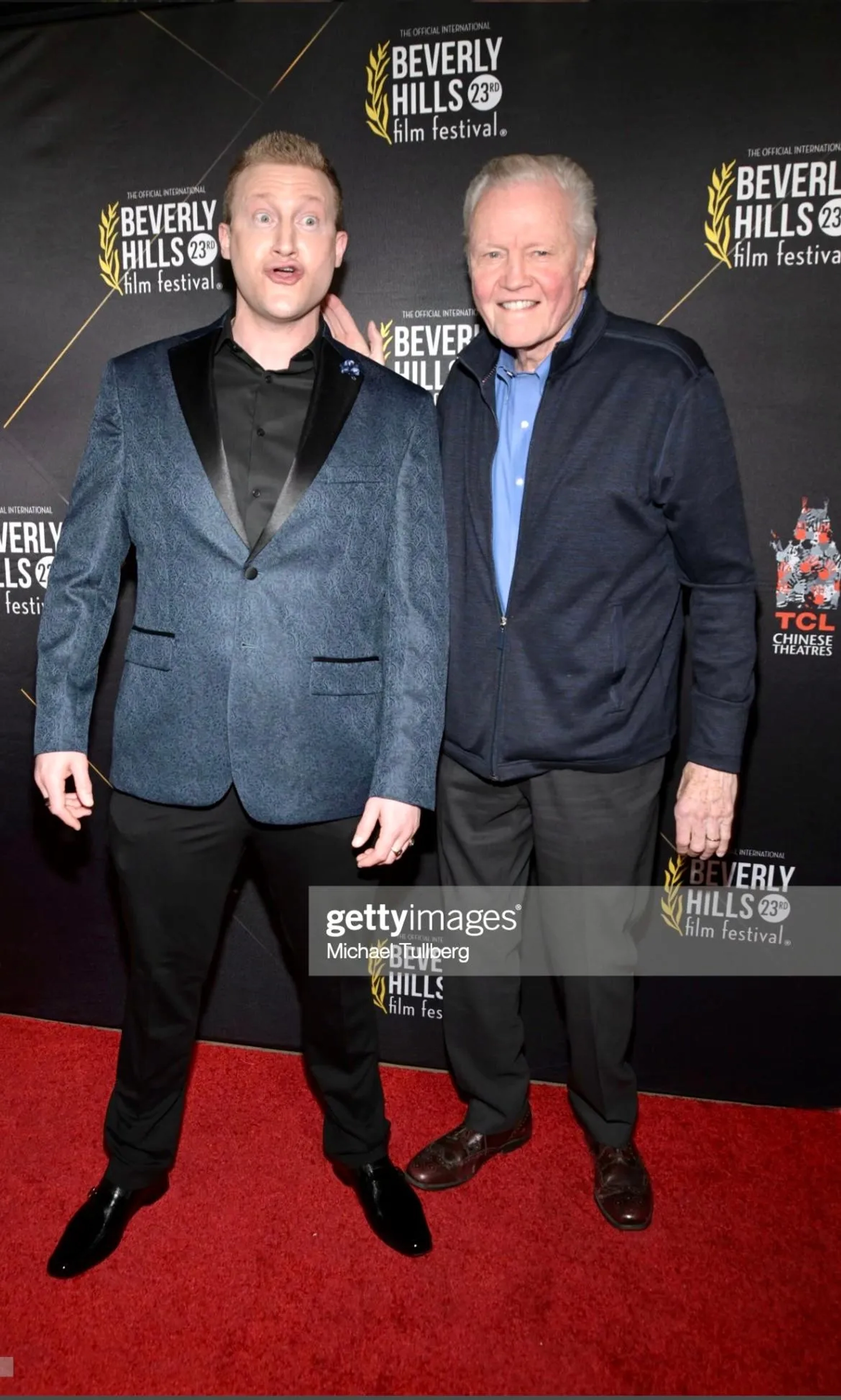 Patrick Roccas and Jon Voight attend the opening night of the 2023 Beverly Hills Film Festival at TCL Chinese 6 Theatres on April 19, 2023 in Hollywood, California.