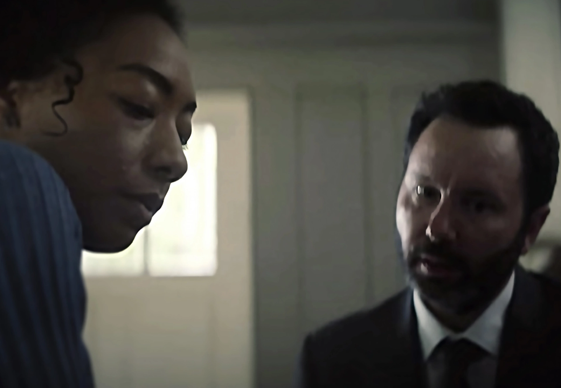 Michael G Welch on Clickbait as the Mortician with Betty Gabriel as Sophie Brewer.