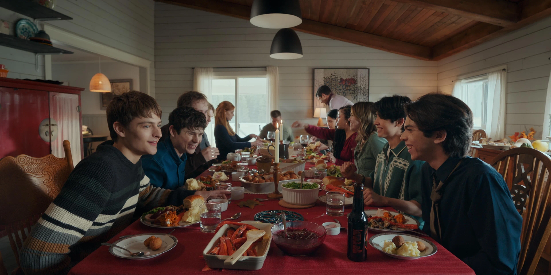 Marc Blucas, Noah LaLonde, Sarah Rafferty, Alex Quijano, Connor Stanhope, Zoë Soul, Alisha Newton, Corey Fogelmanis, Myles Perez, Nikki Rodriguez, Isaac Arellanes, and Ashby Gentry in My Life with the Walter Boys: Thanksgiving (2023)