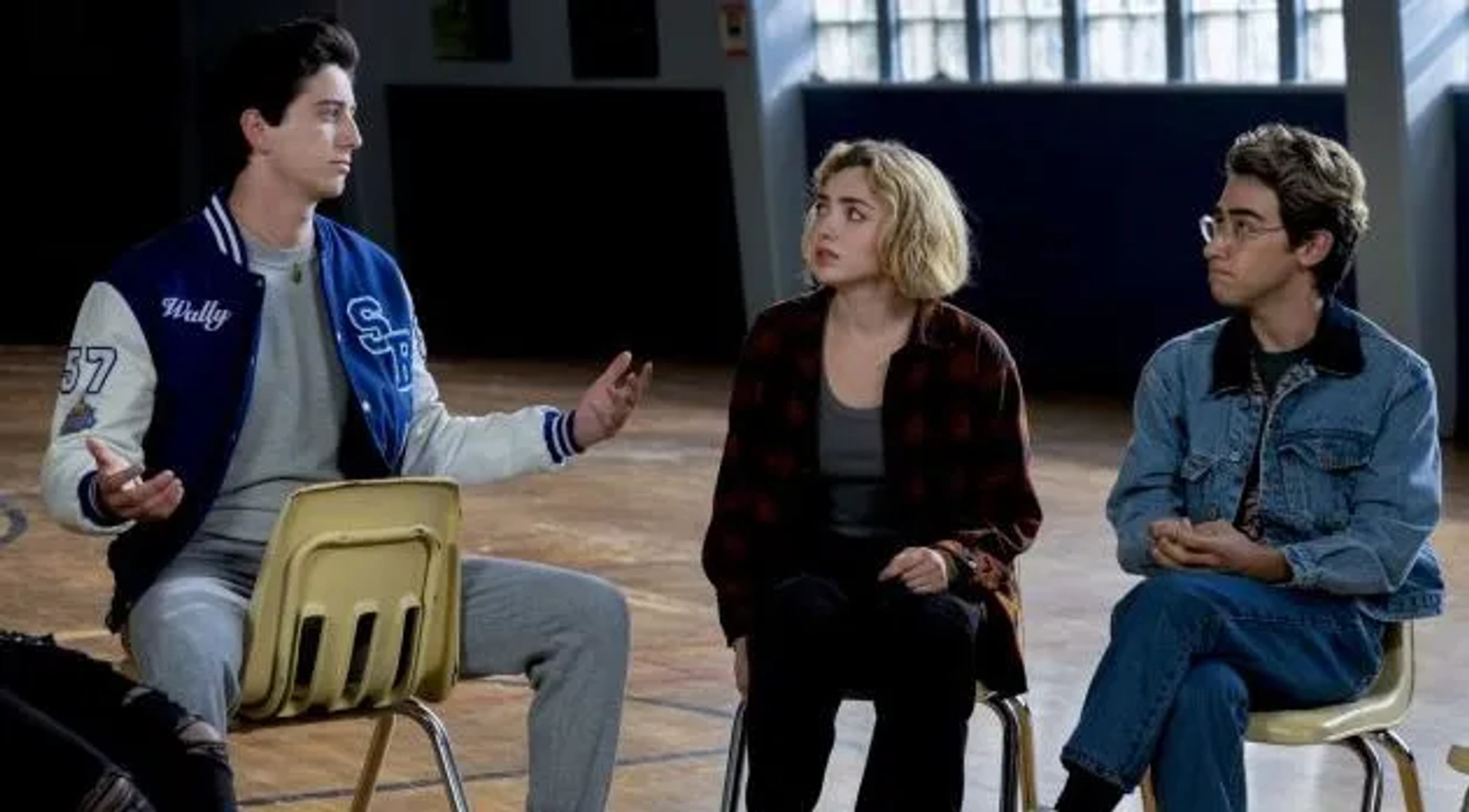 Peyton List, Milo Manheim, and Nick Pugliese in School Spirits (2023)