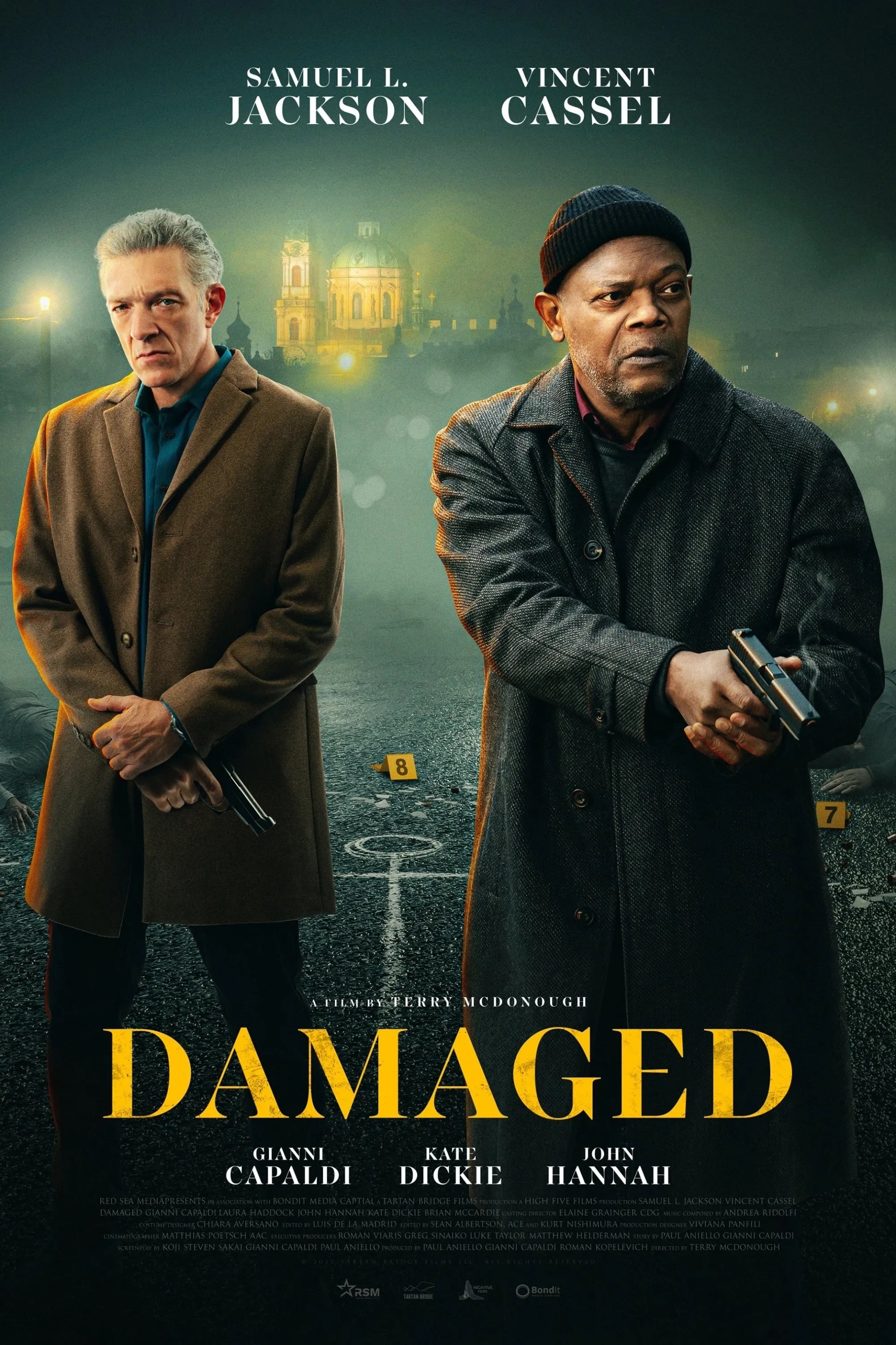 Samuel L. Jackson, John Hannah, Vincent Cassel, Kate Dickie, Laura Haddock, and Gianni Capaldi in Damaged (2024)