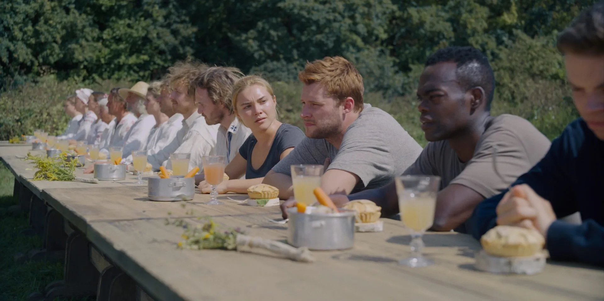 William Jackson Harper, Jack Reynor, Florence Pugh, and Vilhelm Blomgren in Midsommar (2019)