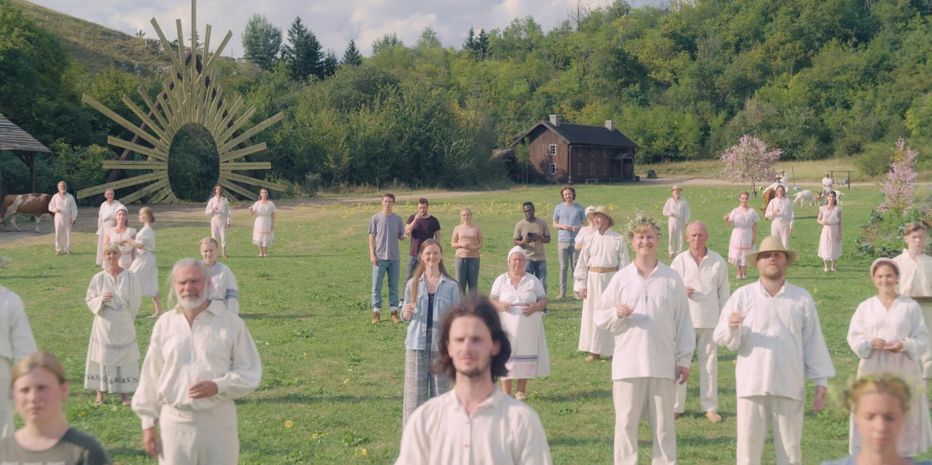 Mats Blomgren, Will Poulter, William Jackson Harper, Jack Reynor, Agnes Rase, Anders Back, Tove Skeidsvoll, Florence Pugh, and Vilhelm Blomgren in Midsommar (2019)