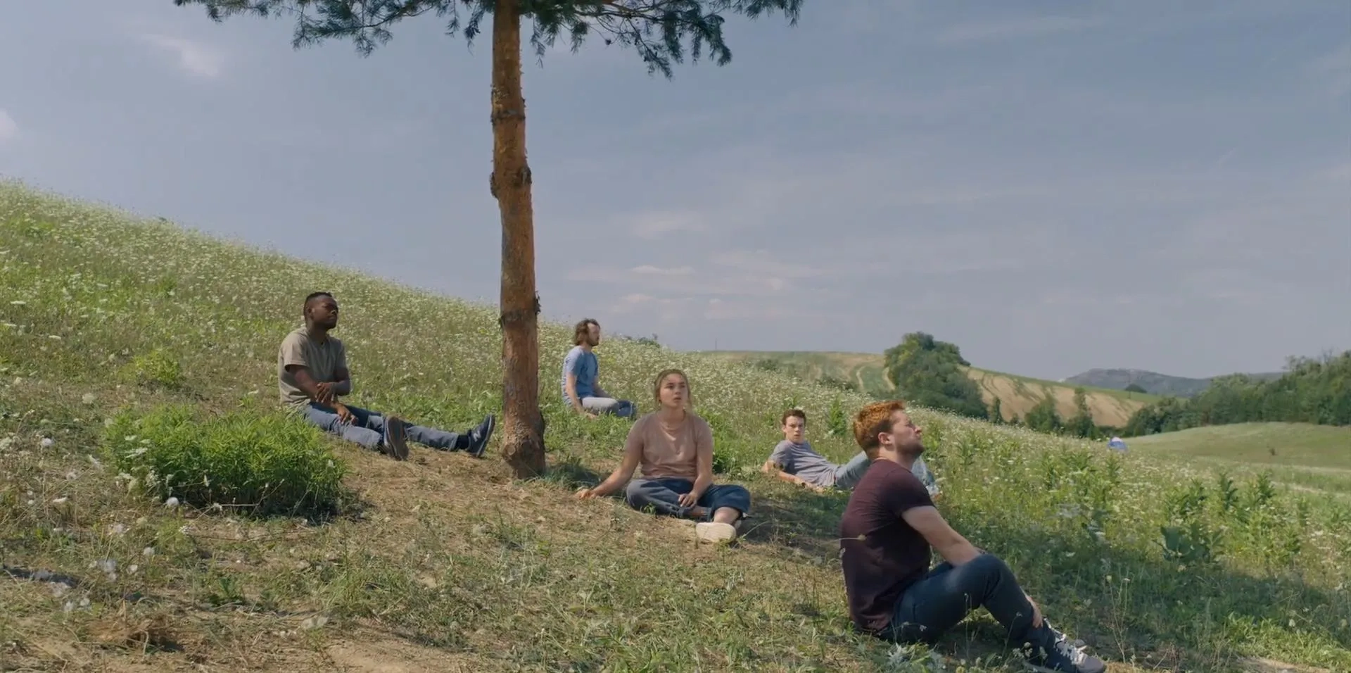 Will Poulter, William Jackson Harper, Jack Reynor, Florence Pugh, and Vilhelm Blomgren in Midsommar (2019)