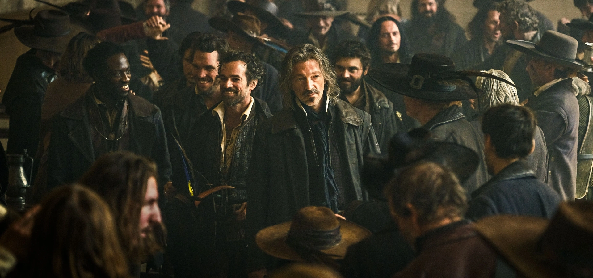 Vincent Cassel, Romain Duris, Ralph Amoussou, François Civil, and Pio Marmaï in The Three Musketeers - Part II: Milady (2023)