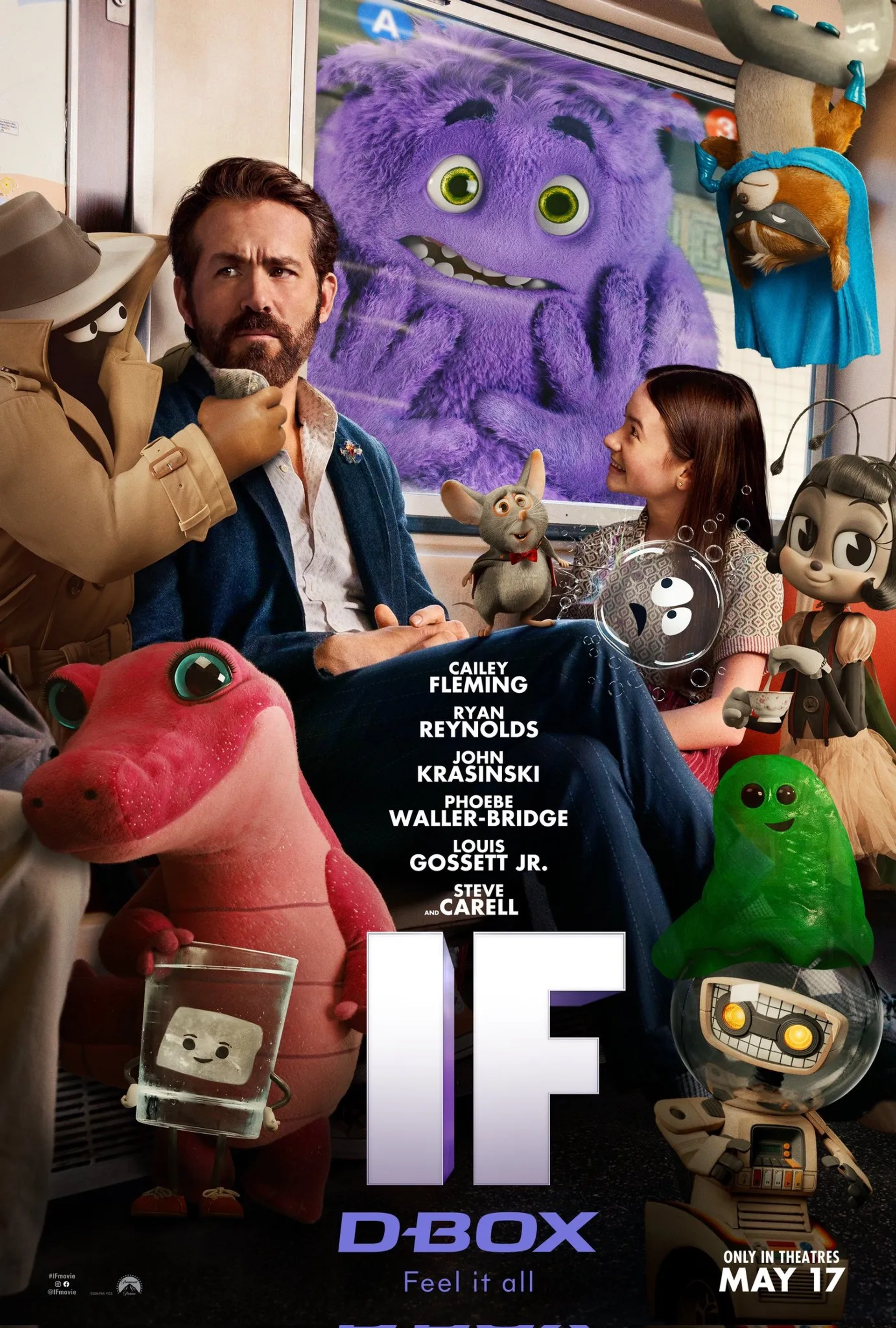 Christopher Meloni, Ryan Reynolds, Sam Rockwell, Steve Carell, Bradley Cooper, Maya Rudolph, Jon Stewart, Keegan-Michael Key, Sebastian Maniscalco, Phoebe Waller-Bridge, Awkwafina, and Cailey Fleming in IF (2024)