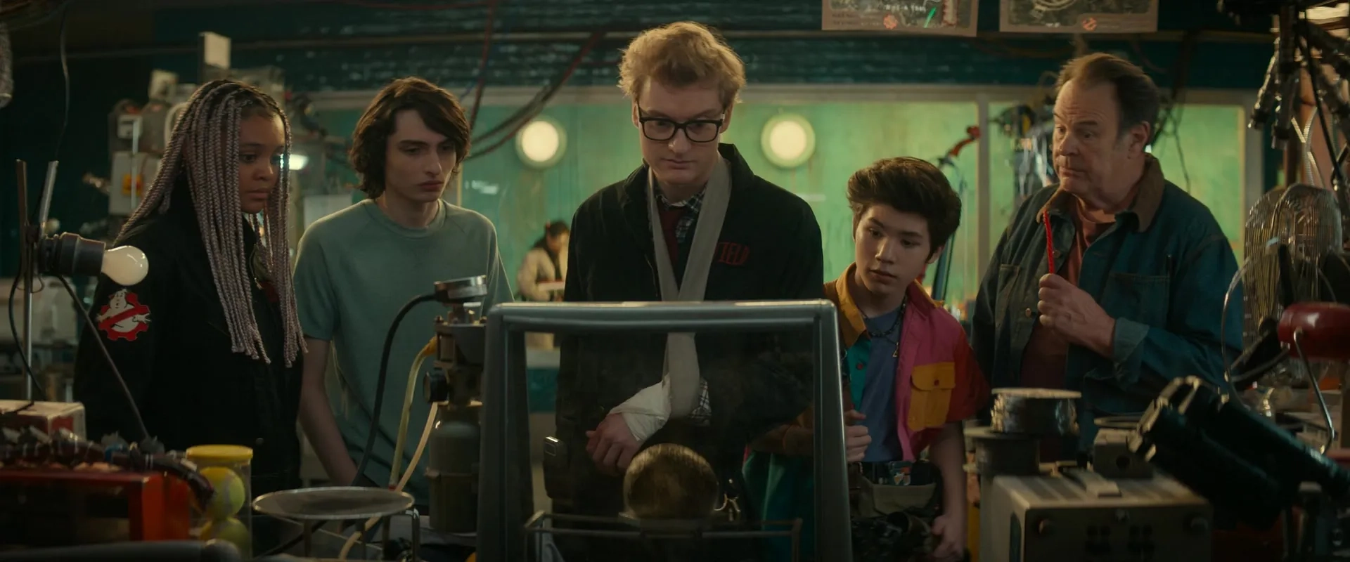 Dan Aykroyd, Logan Kim, James Acaster, and Celeste O'Connor in Ghostbusters: Frozen Empire (2024)