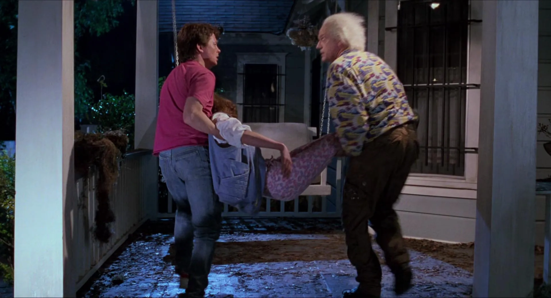 Michael J. Fox, Elisabeth Shue, and Christopher Lloyd in Back to the Future Part II (1989)