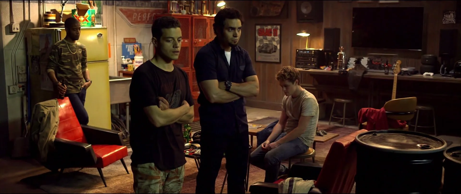 Harrison Gilbertson, Rami Malek, Ramón Rodríguez, and Kid Cudi in Need for Speed (2014)