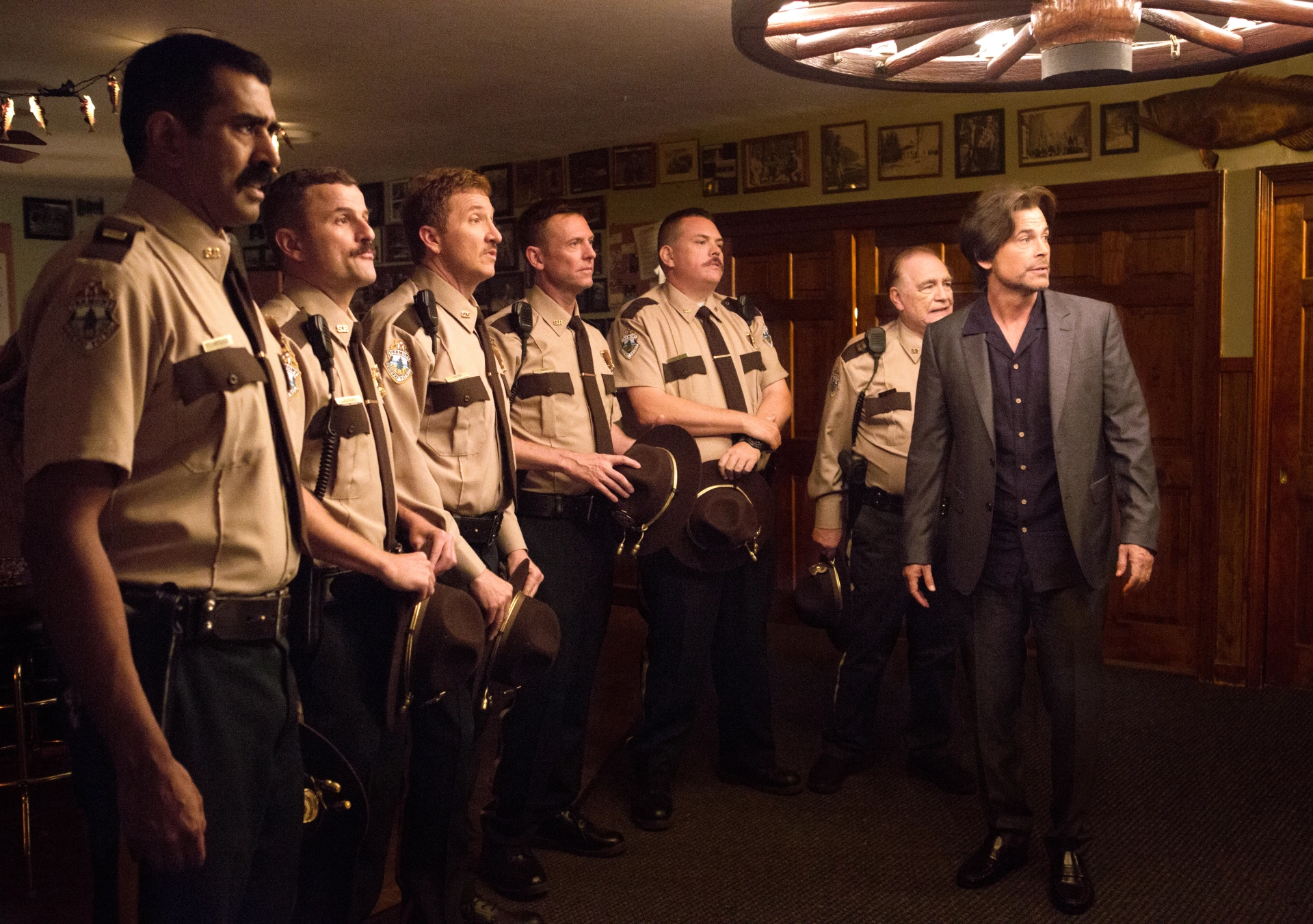 Rob Lowe, Brian Cox, Jay Chandrasekhar, Kevin Heffernan, Steve Lemme, Paul Soter, and Erik Stolhanske in Super Troopers 2 (2018)