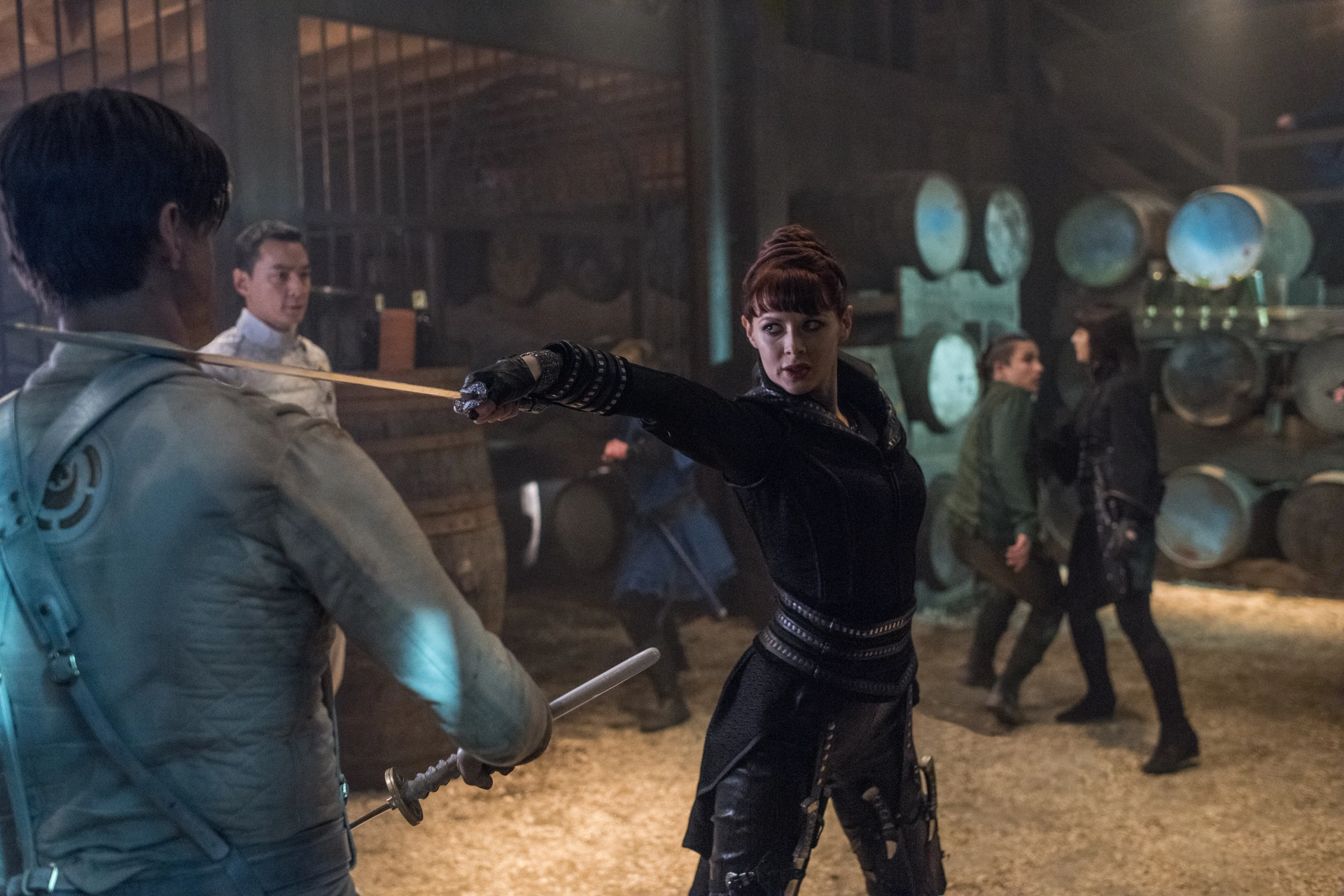 Charlie Kranz, Daniel Wu, Aramis Knight, Emily Beecham, and Ally Ioannides in Into the Badlands (2015)