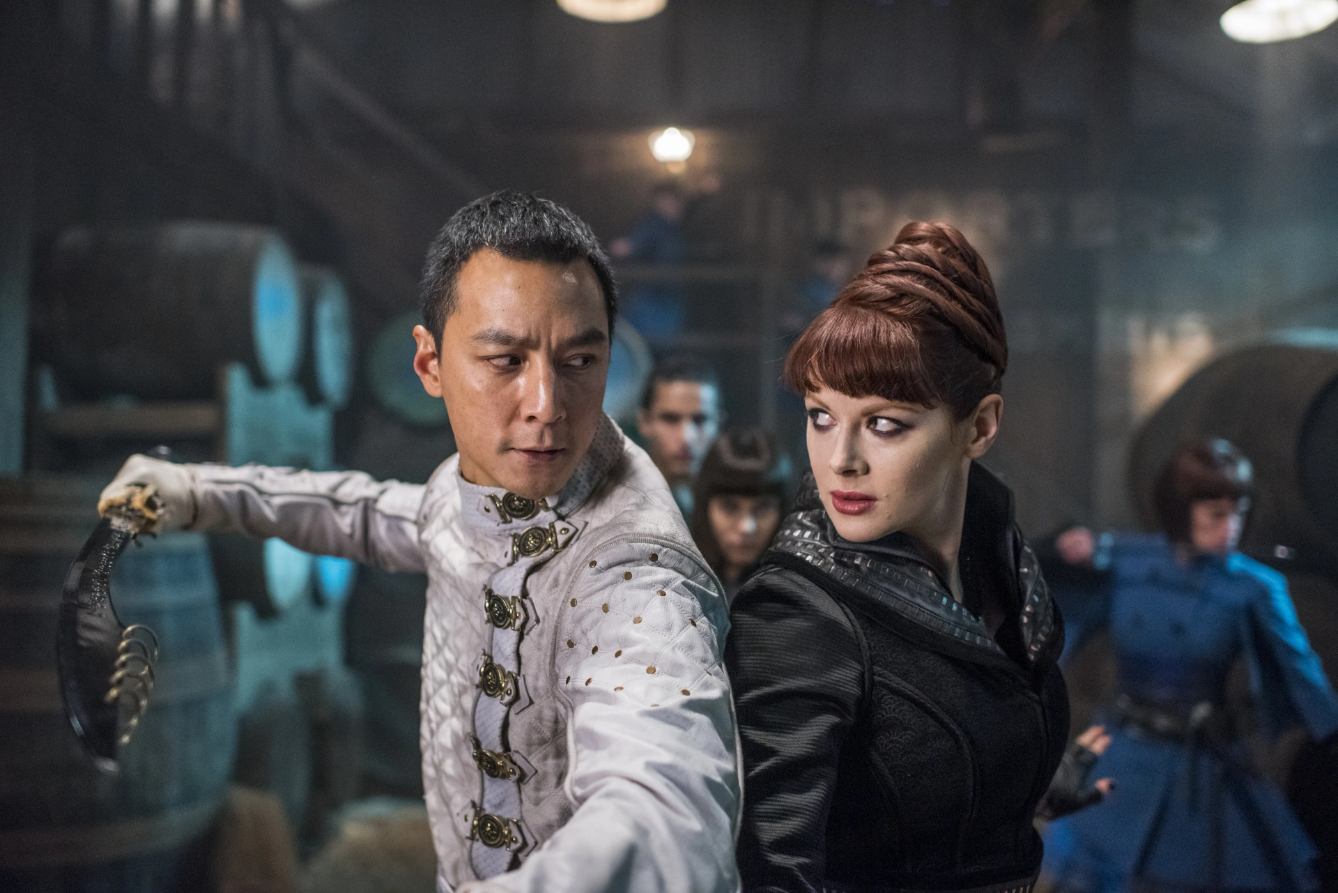 Daniel Wu, Aramis Knight, Emily Beecham, and Ally Ioannides in Into the Badlands (2015)