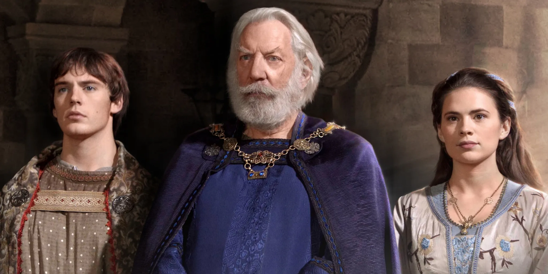 Donald Sutherland, Hayley Atwell, and Sam Claflin in The Pillars of the Earth (2010)