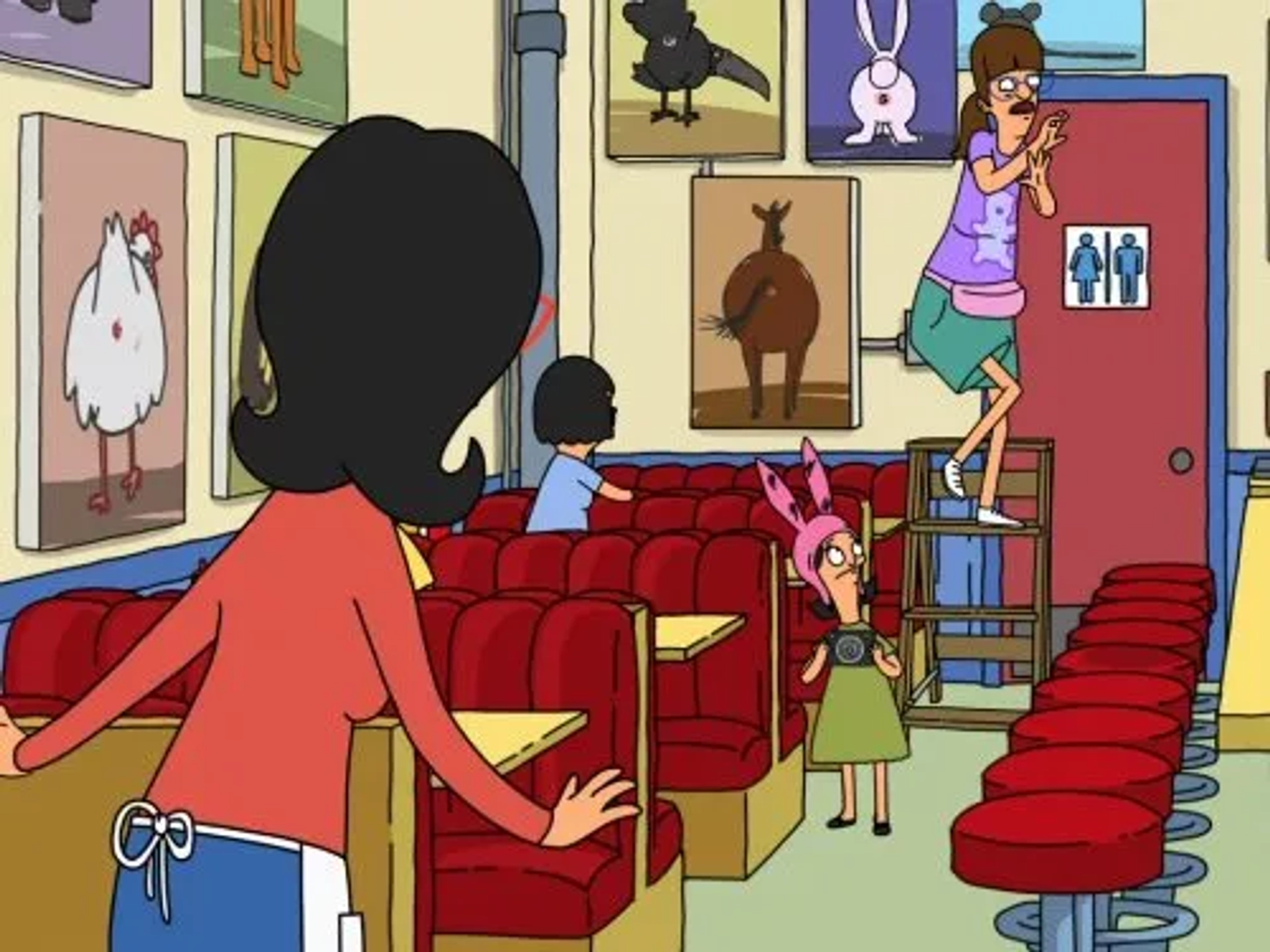 Megan Mullally, Kristen Schaal, Dan Mintz, and John Roberts in Bob's Burgers (2011)