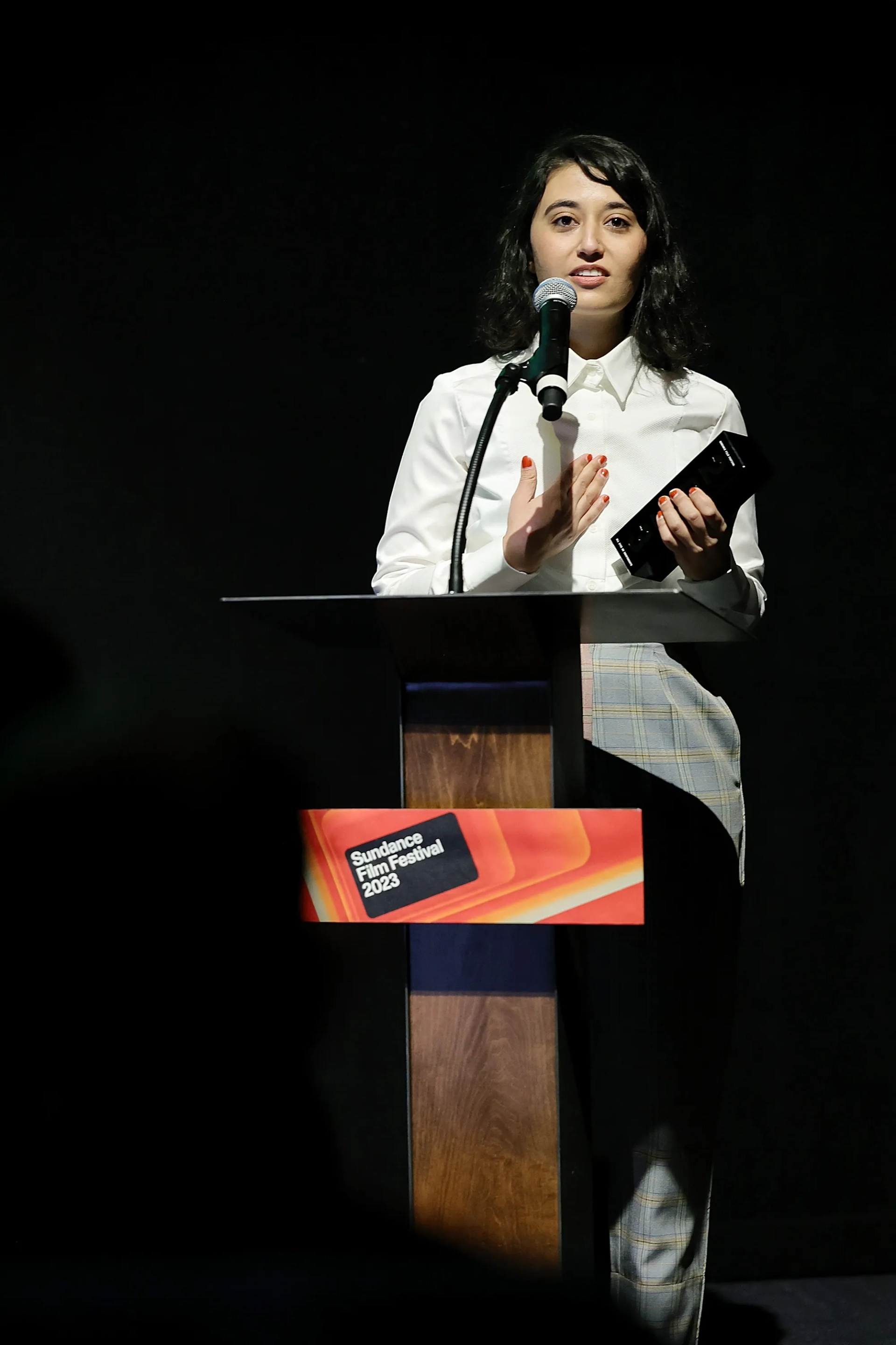 Noora Niasari accepts The Audience Award: World Cinema Dramatic, presented for ‘SHAYDA’ during the 2023 Sundance Film Festival