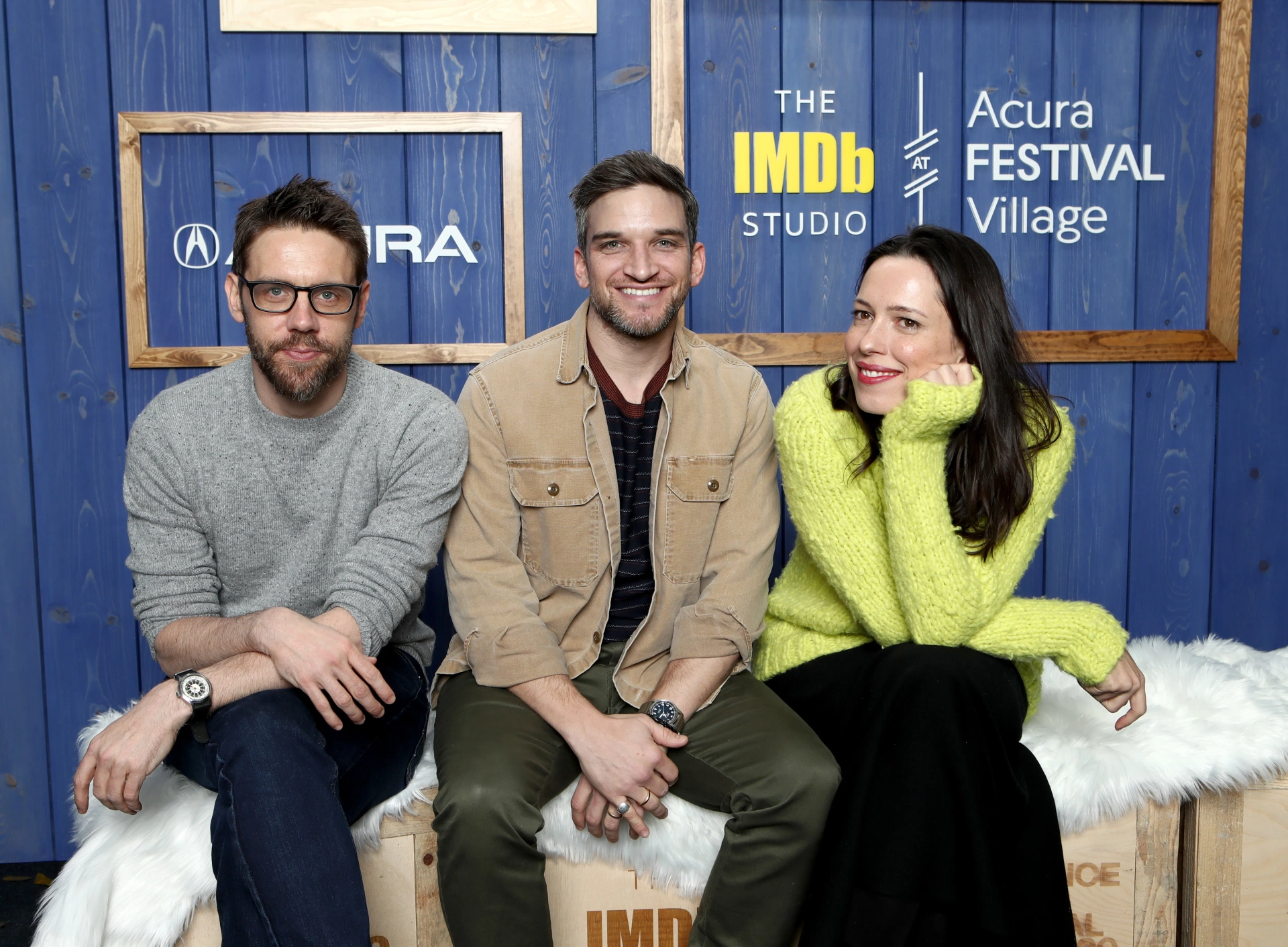 Rebecca Hall, David Bruckner, and Evan Jonigkeit at an event for The IMDb Studio at Sundance: The IMDb Studio at Acura Festival Village (2020)