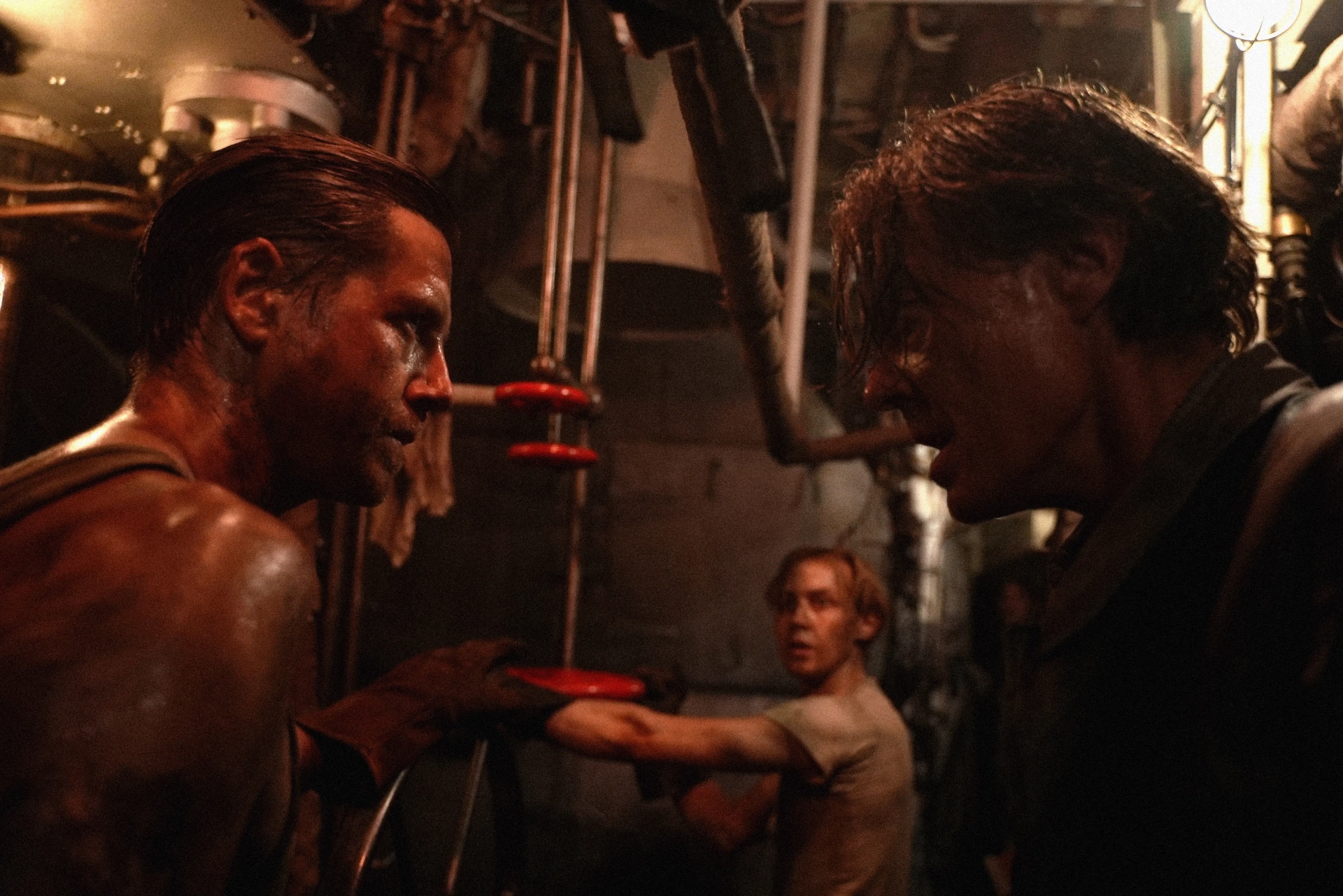 Kristoffer Joner, Pål Sverre Hagen, and Arthur Hakalahti in War Sailor (2022)