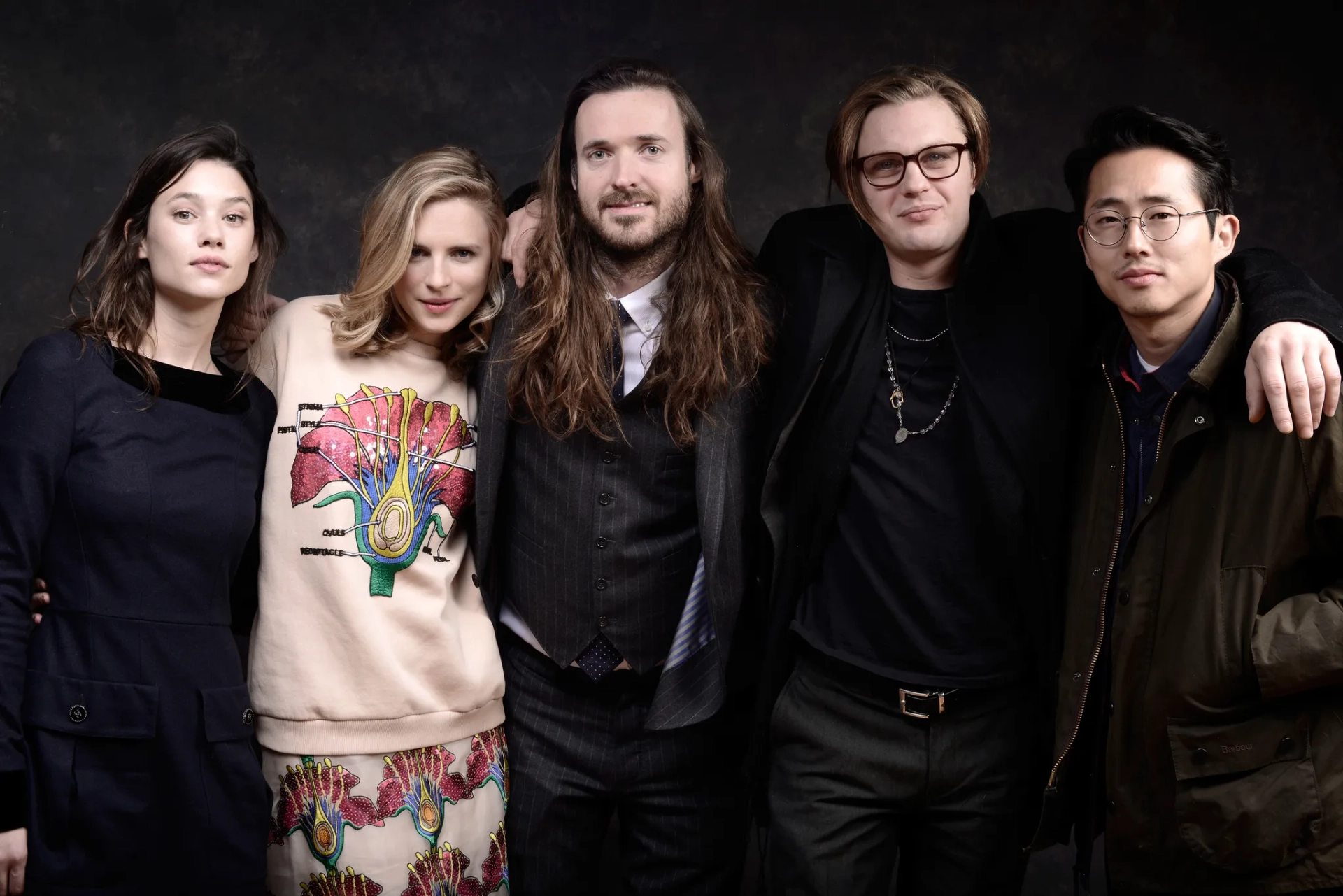 Michael Pitt, Brit Marling, Mike Cahill, Astrid Bergès-Frisbey, and Steven Yeun at an event for I Origins (2014)