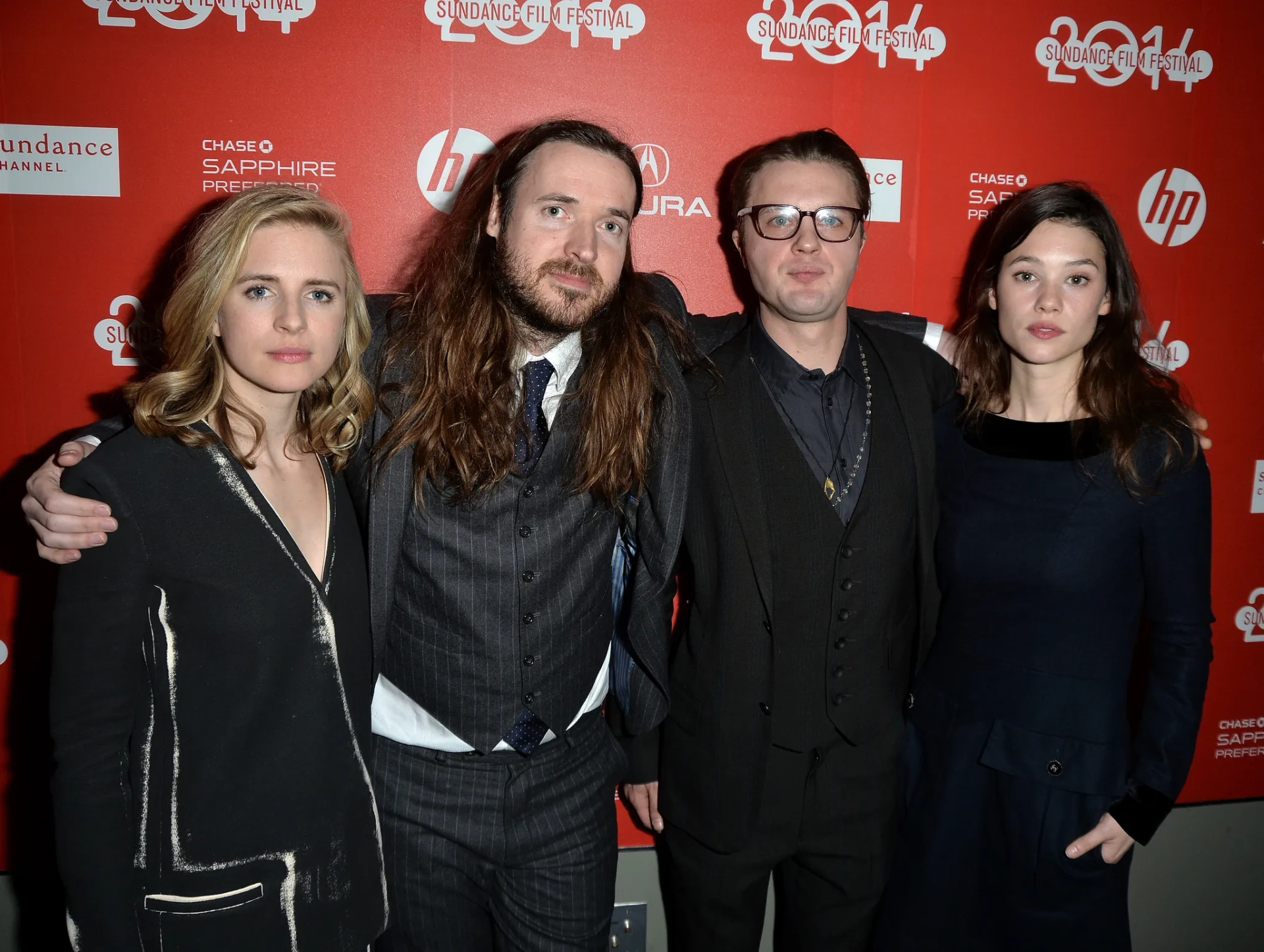 Michael Pitt, Brit Marling, Mike Cahill, and Astrid Bergès-Frisbey at an event for I Origins (2014)