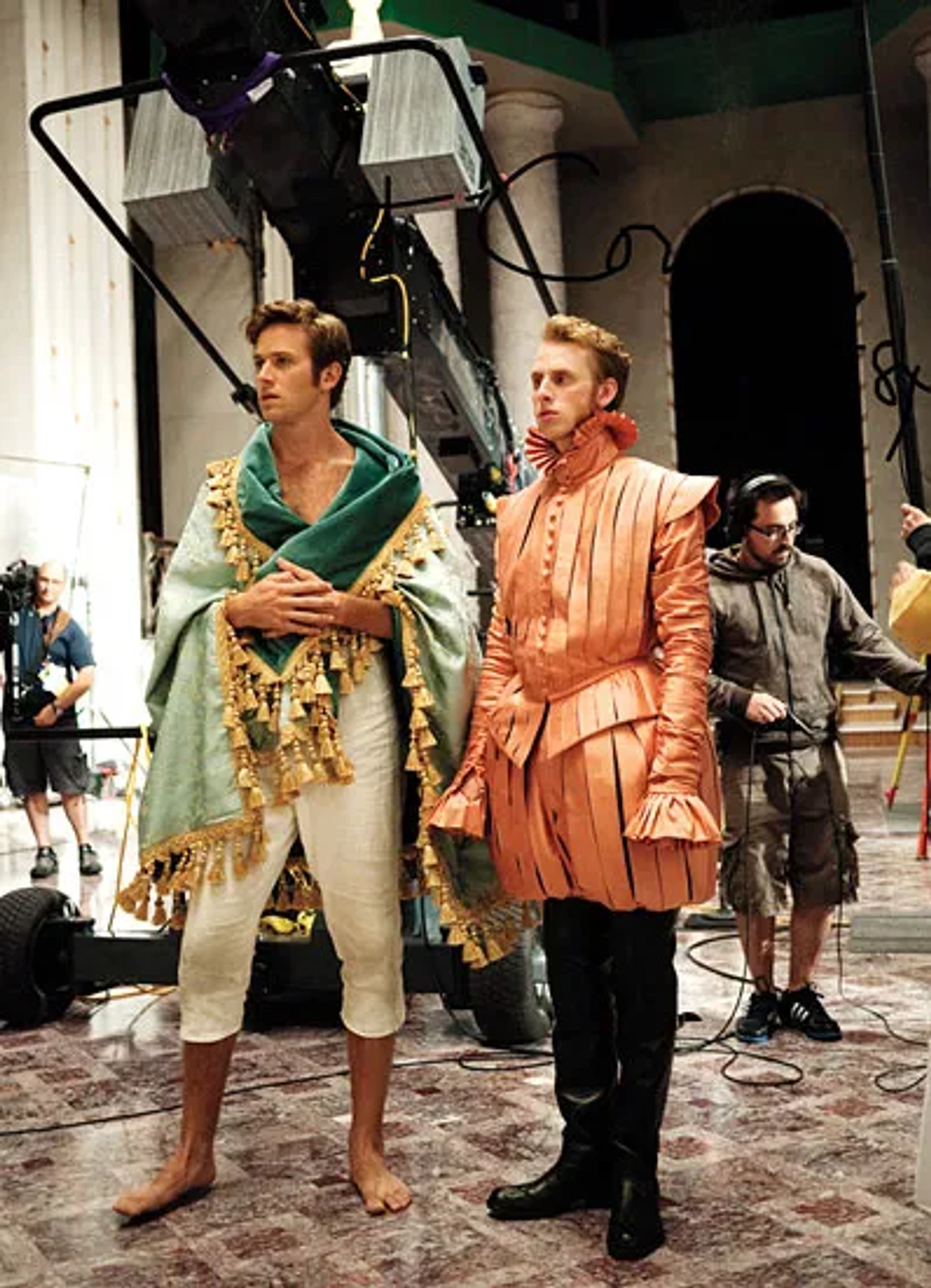 Armie Hammer and Robert Emms on set for Mirror Mirror