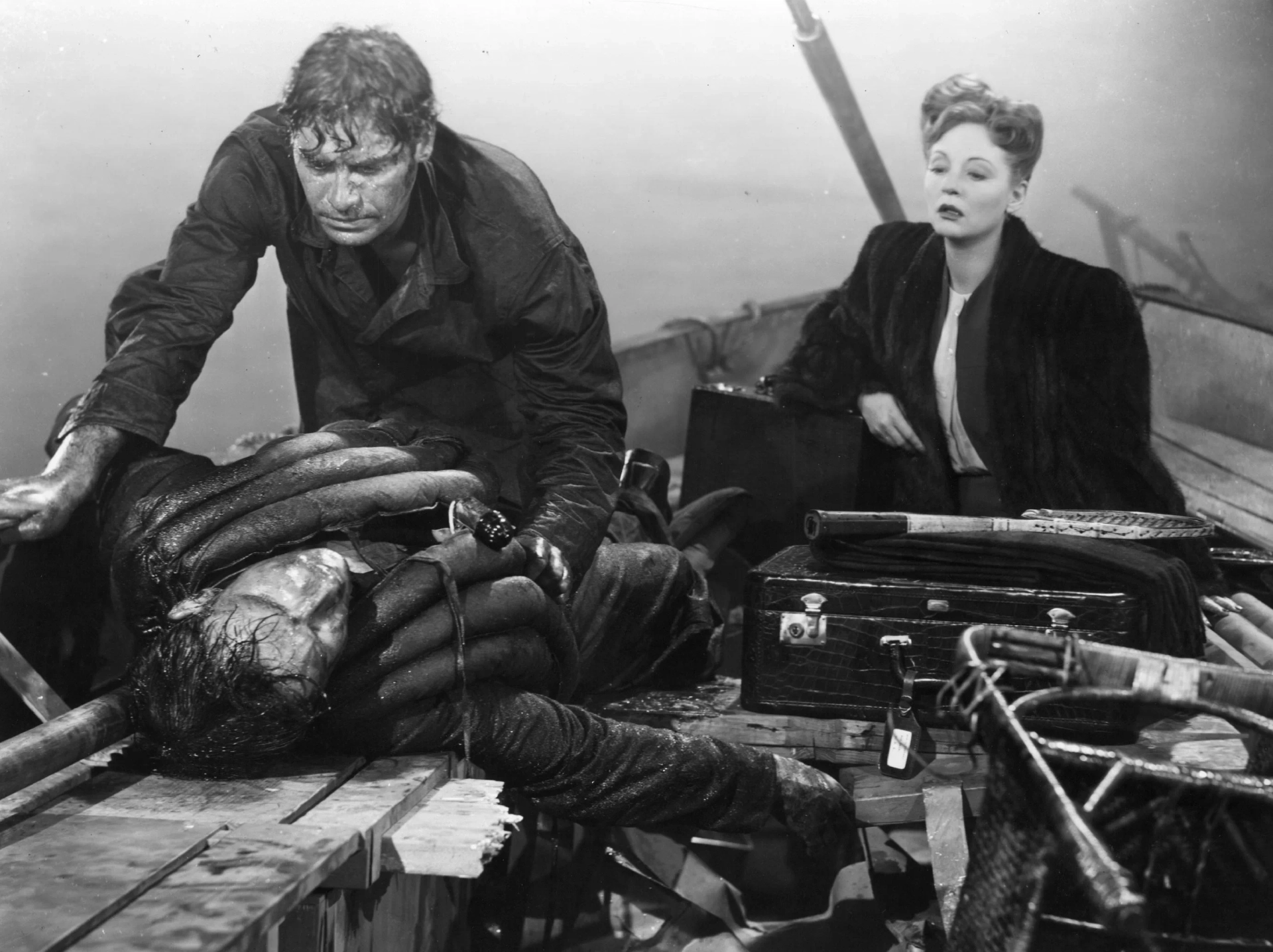 Tallulah Bankhead, John Hodiak, and Henry Hull in Lifeboat (1944)